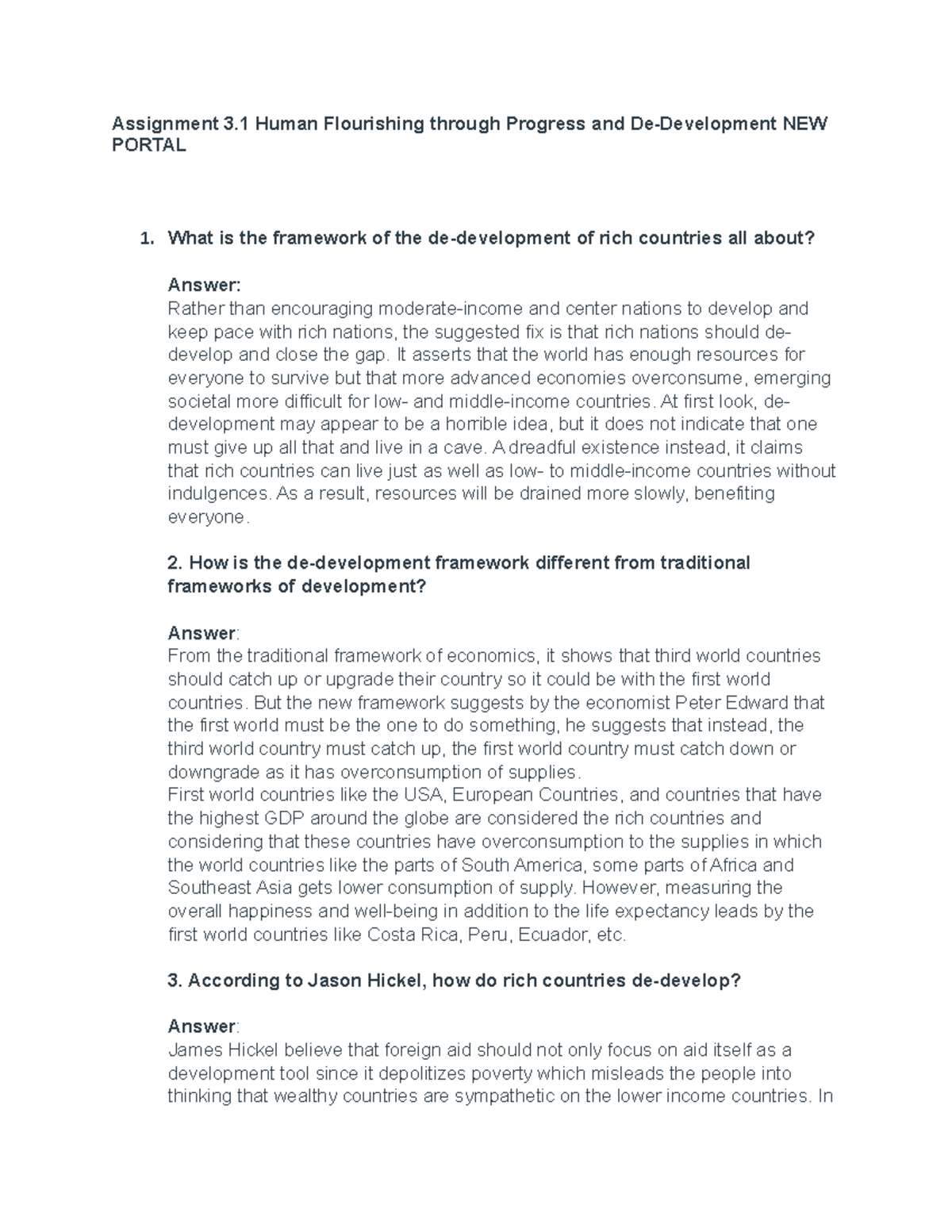 Assignment 3.1 Human Flourishing through Progress and De-Development ...