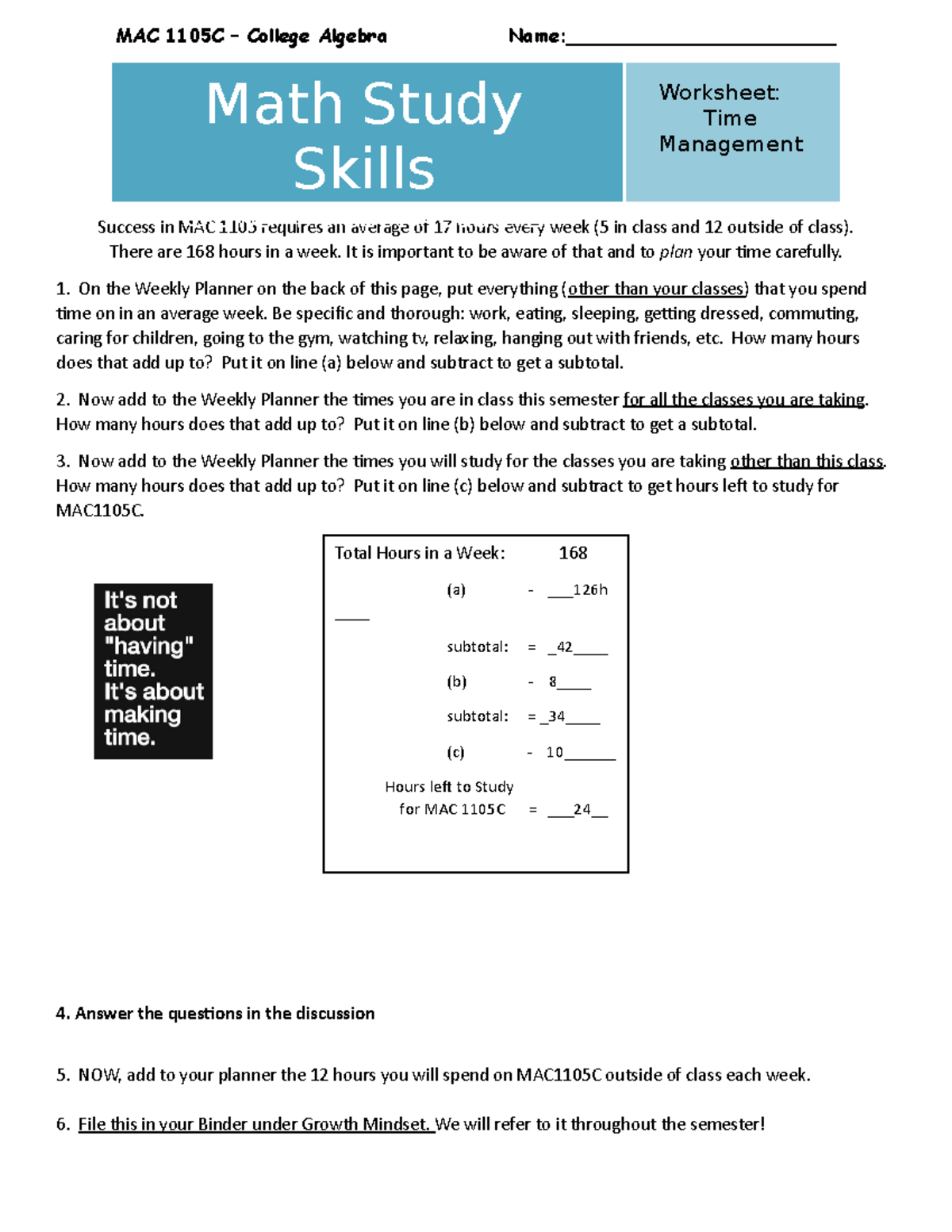 Growth Mindset Module 2 - Time Management - adjusted KG 2 - MAC 1105C ...