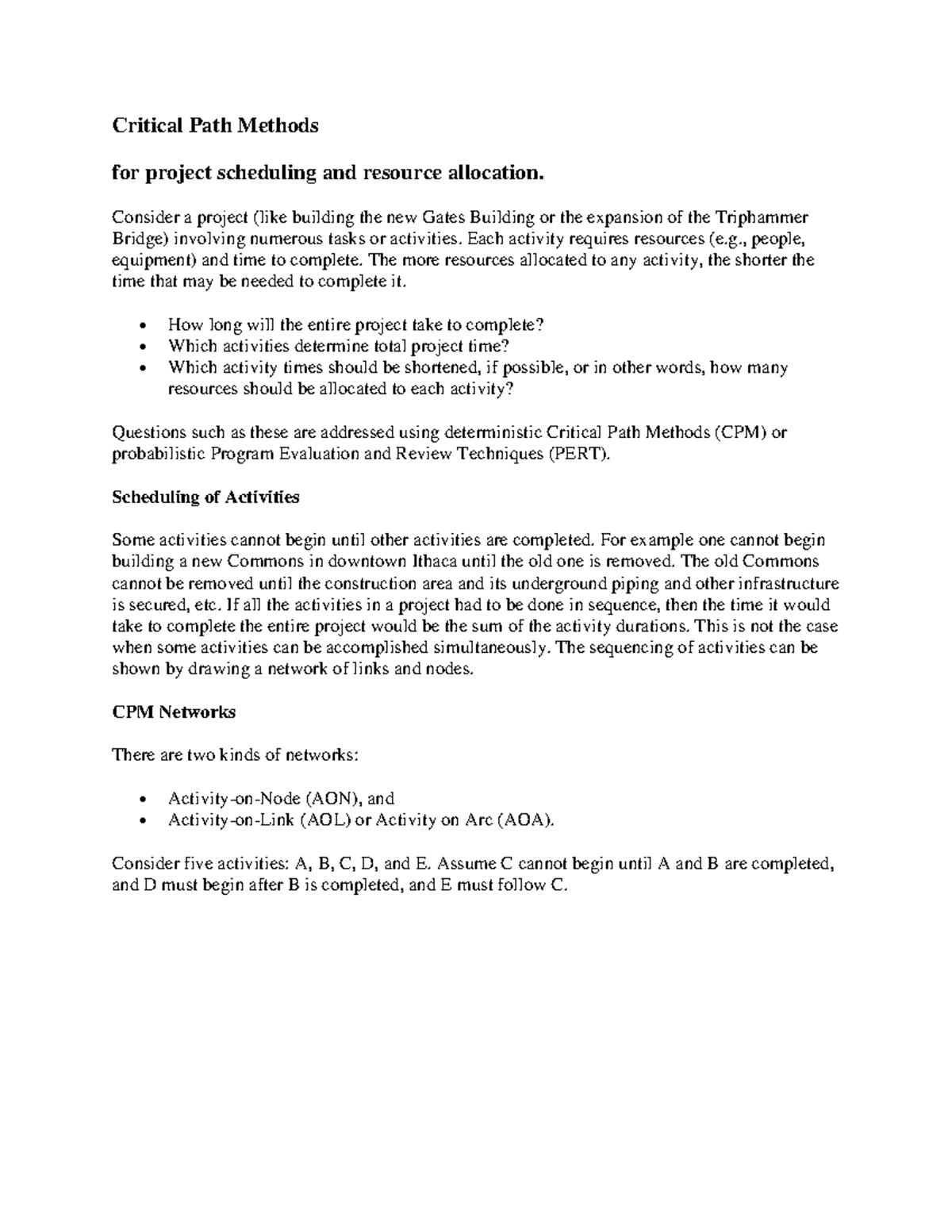 Ch 13- Critical Path Methods - Critical Path Methods for project ...