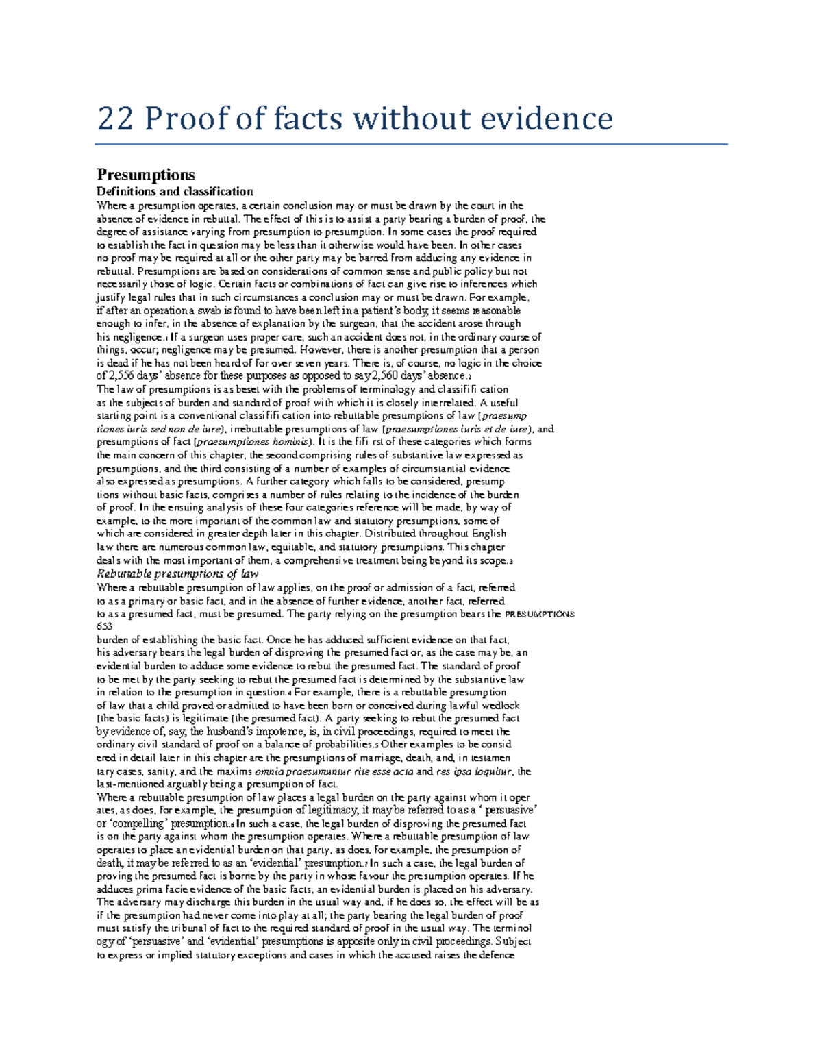 22 Proof of facts without evidence 22 Proof of facts without evidence