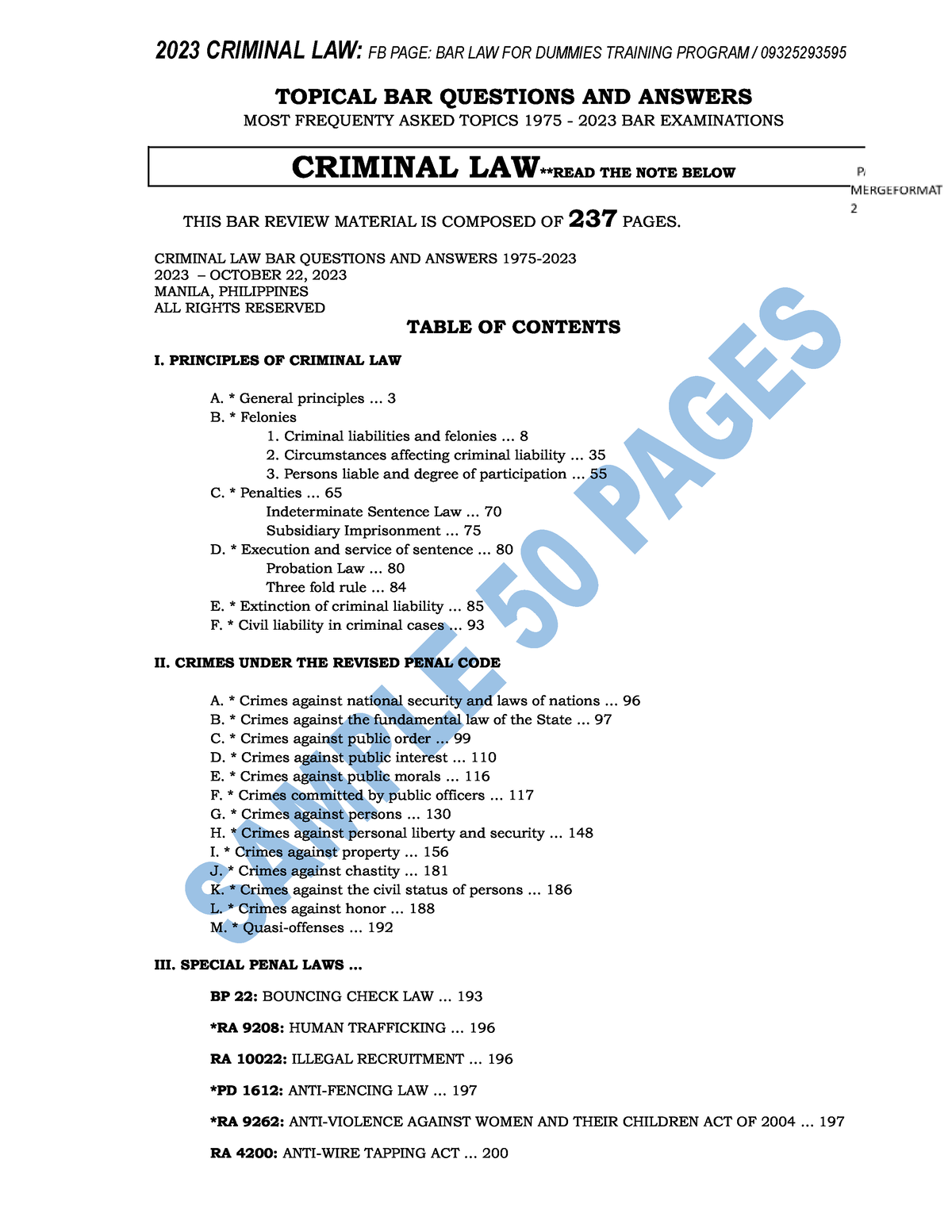 2024 Tbqas Criminal LAW SAMPLE 50 PAGES TOPICAL BAR QUESTIONS AND   Thumb 1200 1553 