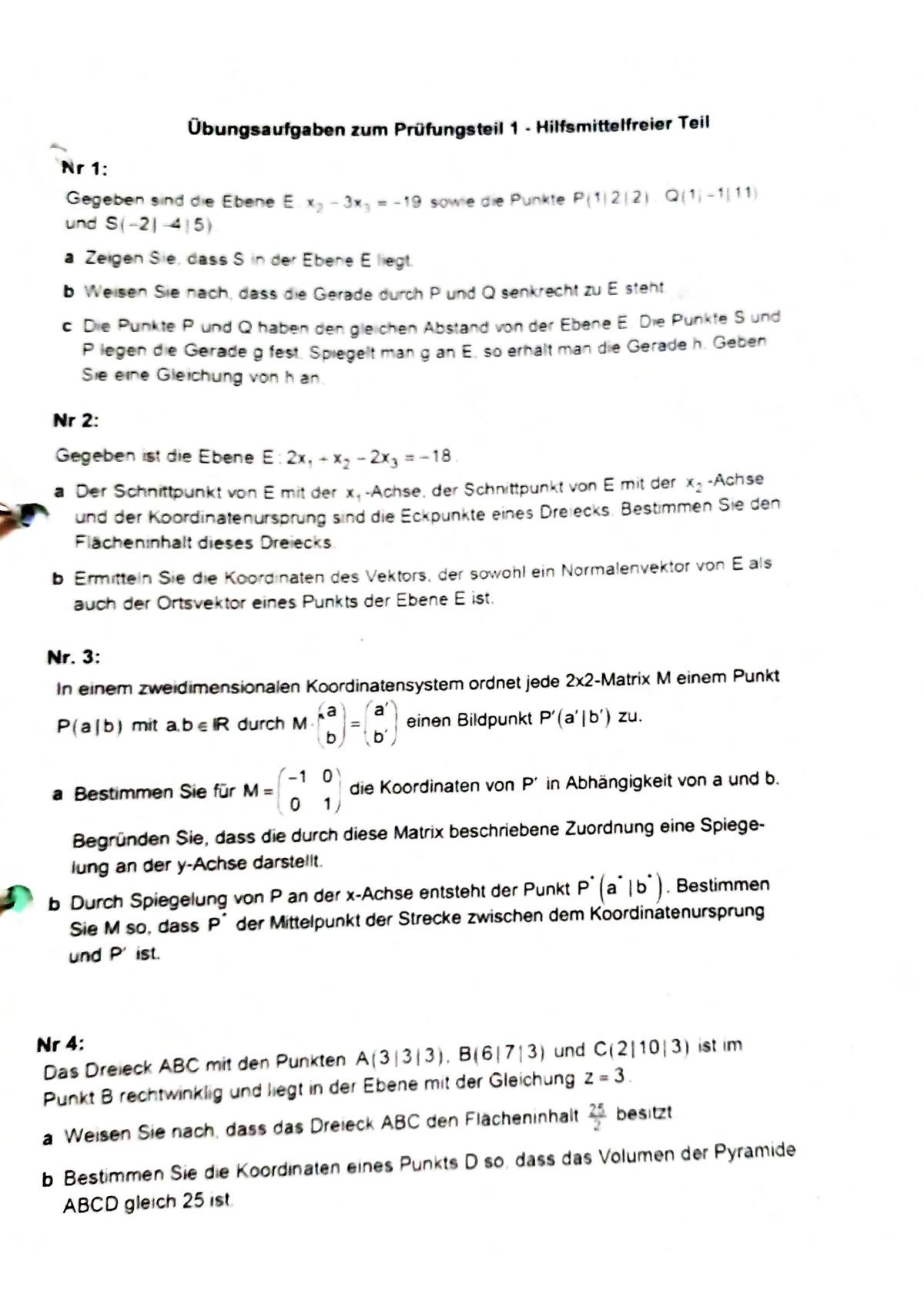 Übungsaufgaben Zum Prüfungsteil 1 Abitur - Mathematik - Studocu