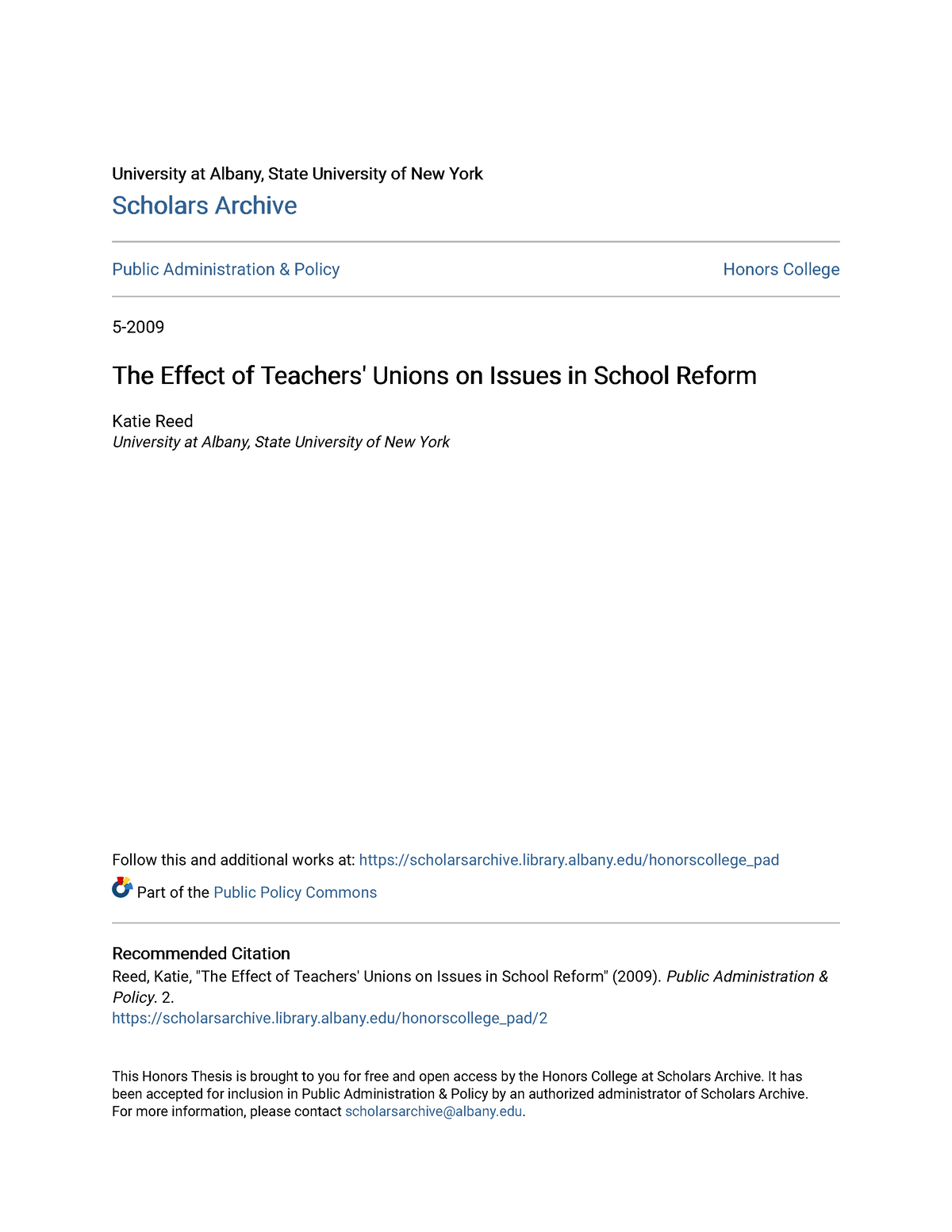 The Effect of Teachers Unions on Issues in School Reform University