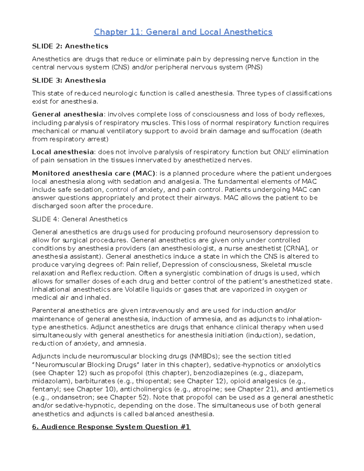 Review Chapter 11 To 16 - Chapter 11: General And Local Anesthetics ...