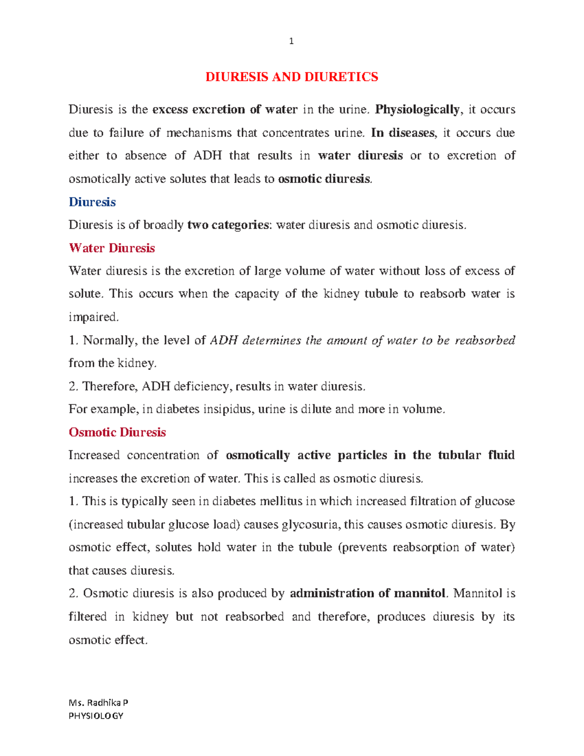 Diuresis AND Diuretics-JP - Ms. Radhika P DIURESIS AND DIURETICS ...