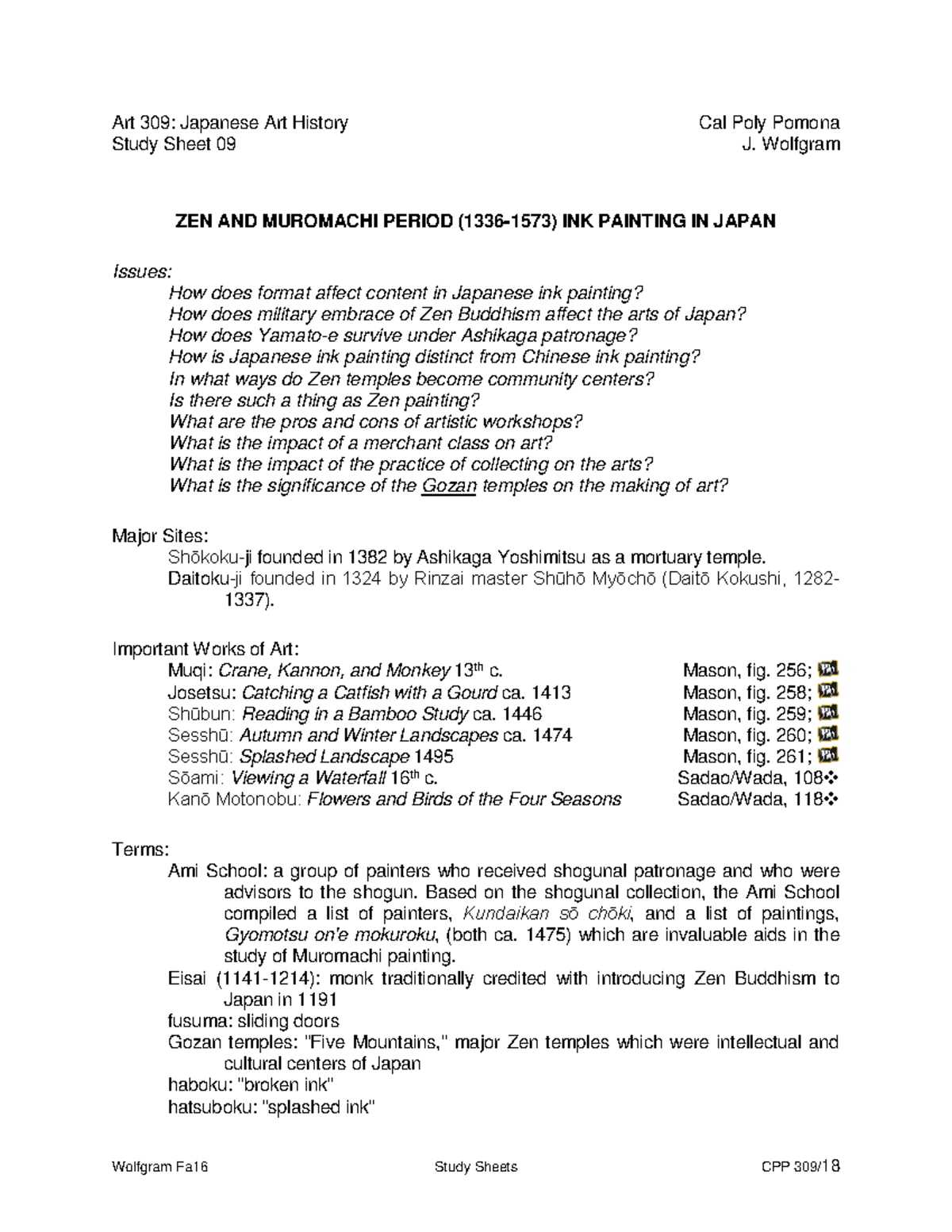 309 Japanese Art SS0911 Fa16 Art 309 Japanese Art History Study