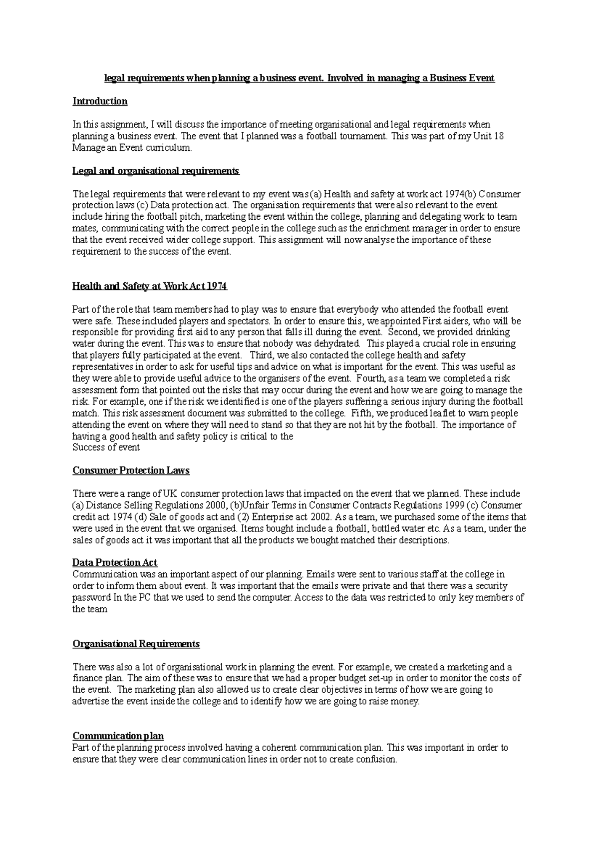 Legal requirements when planning a business event Involved in