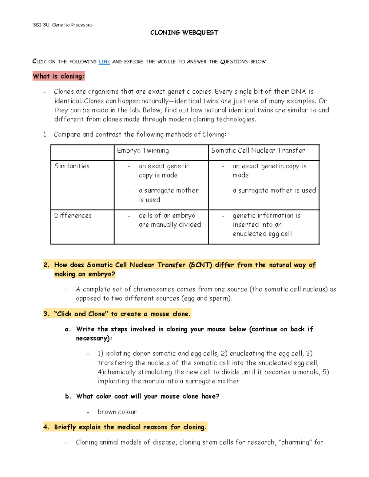 SBI 3U Cloning quest SBI 3U Processes CLONING WEBQUEST
