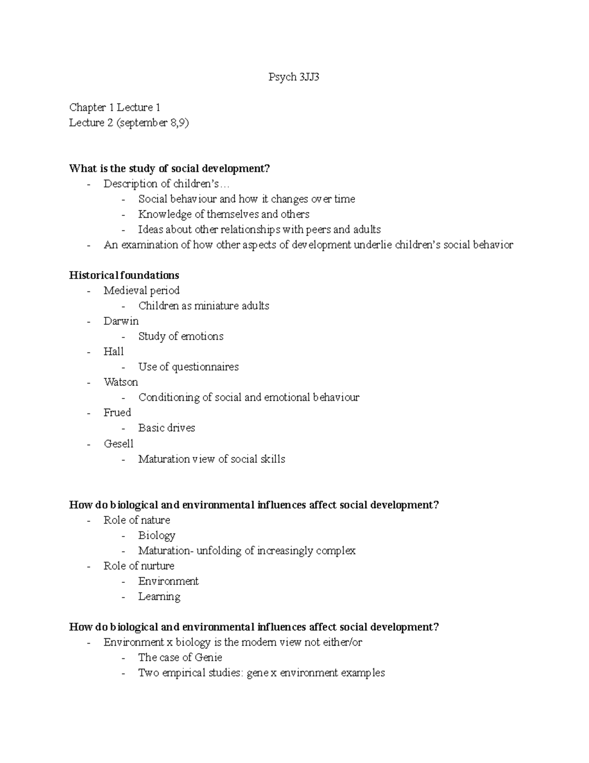 Psych 3JJ3 Midterm 1 notes - Psych 3JJ Chapter 1 Lecture 1 Lecture 2 ...