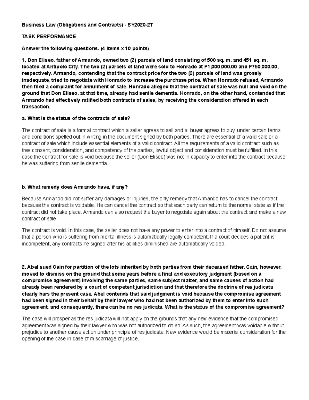 Task Performance Void Or Inexistent Contracts Business Law Obligations And Contracts Task Performance Void Or Inexistent Contracts Business Law Obligations And Contracts