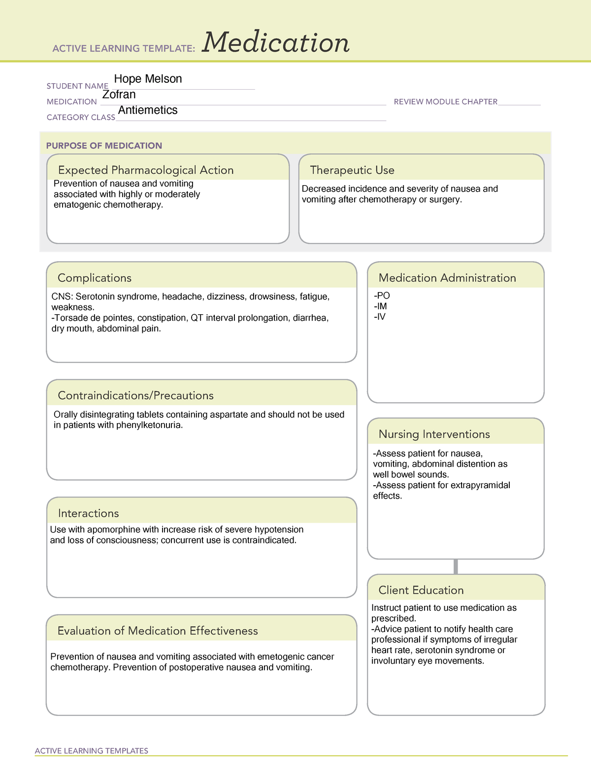 2022-ati-medication-template-zofran-active-learning-templates