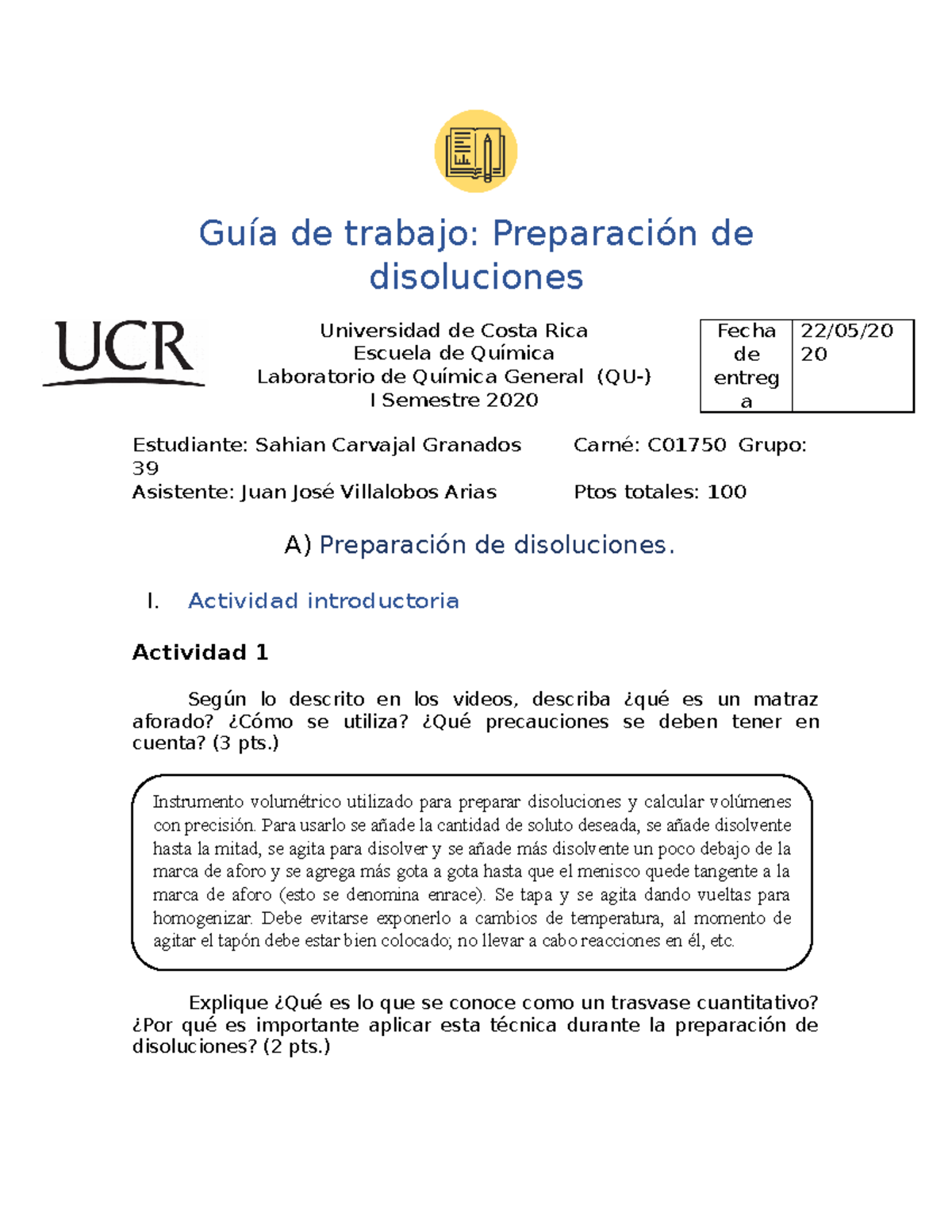 Reporte Preparación De Disoluciones Guía De Trabajo Preparación De Disoluciones Universidad 6475