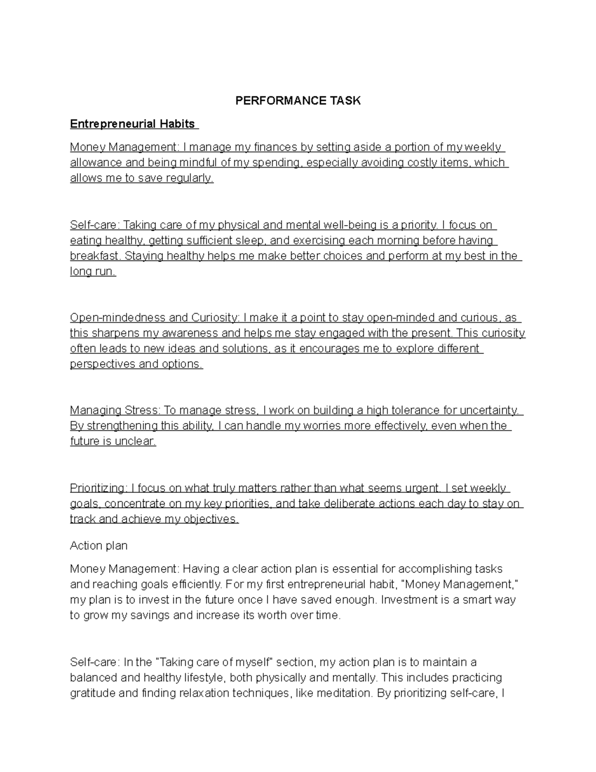 05 Performance Entrepreneurial - PERFORMANCE TASK Entrepreneurial ...