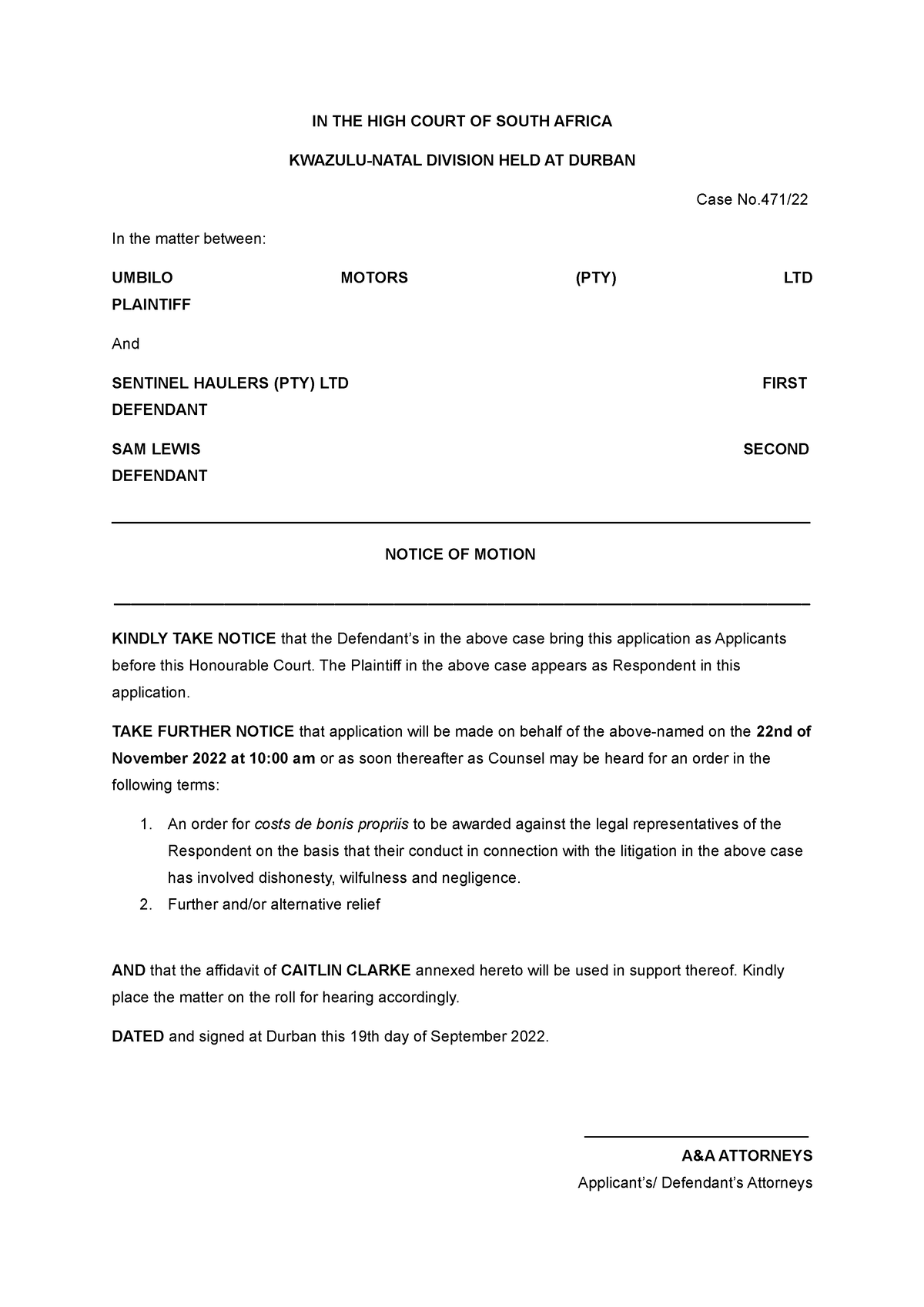 Taxed Bill Of Costs South Africa