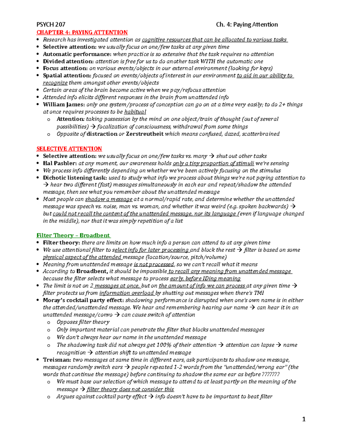 Chapter 4 – Paying attention - PSYCH 207 Ch. 4: Paying Attention ...
