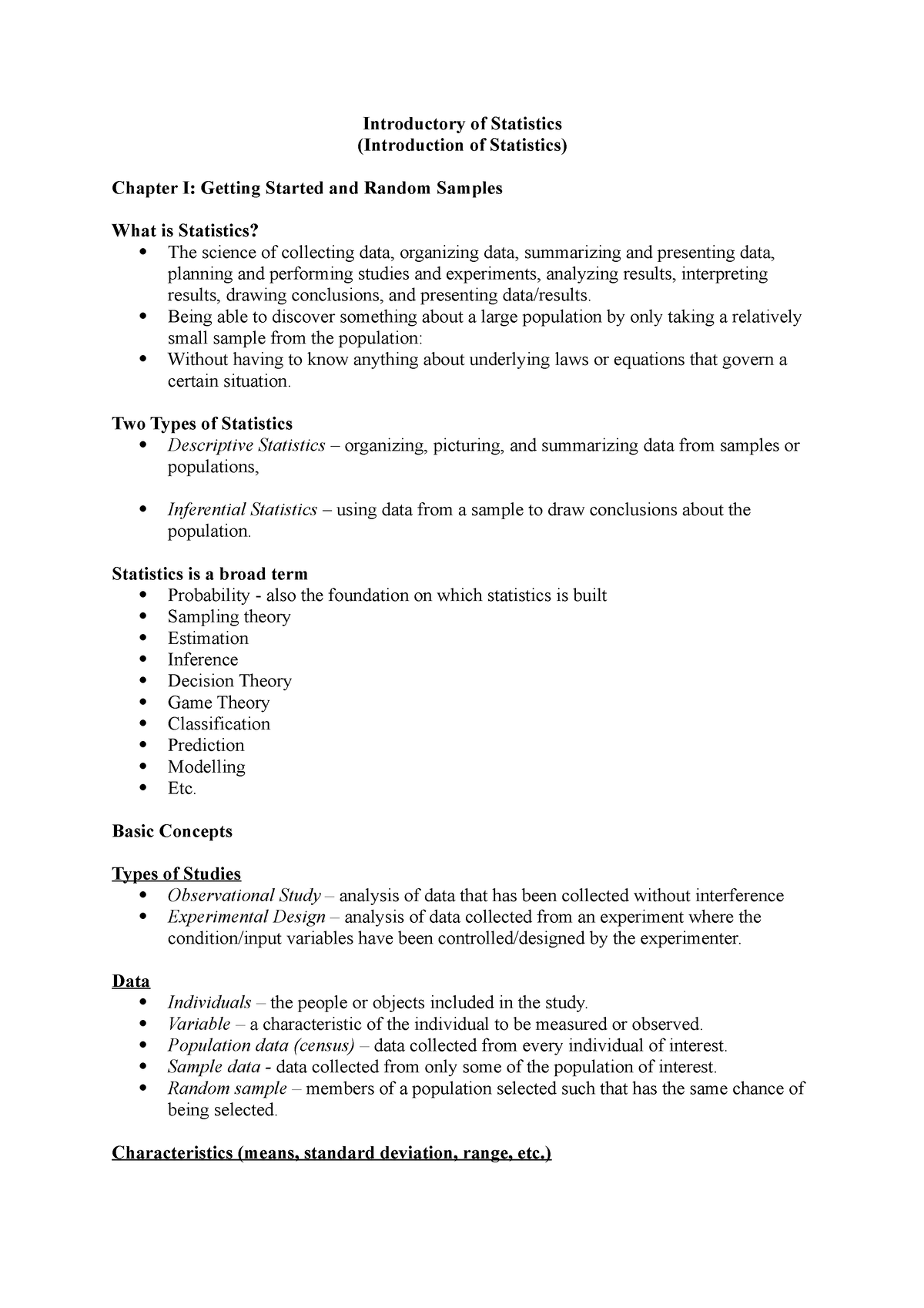 Introductory Of Statistics (Chapter 1) - Introductory Of Statistics ...