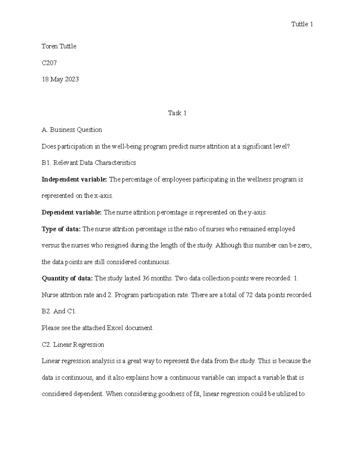 C207 Task 1 Updated - C207 - Toren Tuttle C 18 May 2023 Task 1 A ...