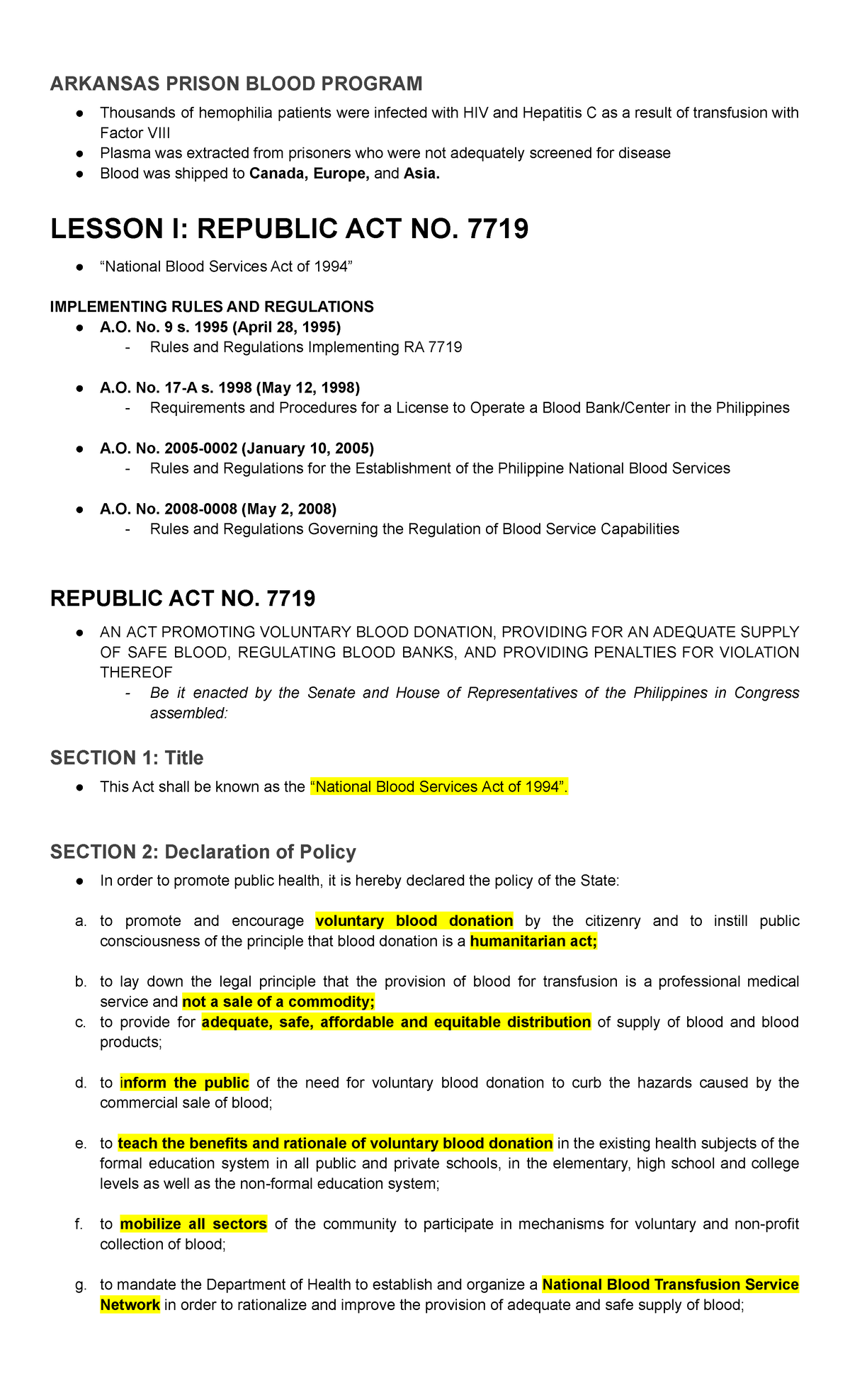 Midterm- Mtlaws- Lesson-1 -RA-7719-RA-1517 - ARKANSAS PRISON BLOOD ...