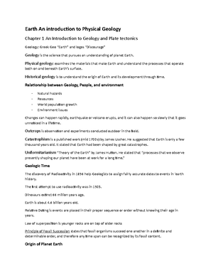 Geology Notes - Lecture 1-6 - Geology Notes Chapter 1: An Introduction ...