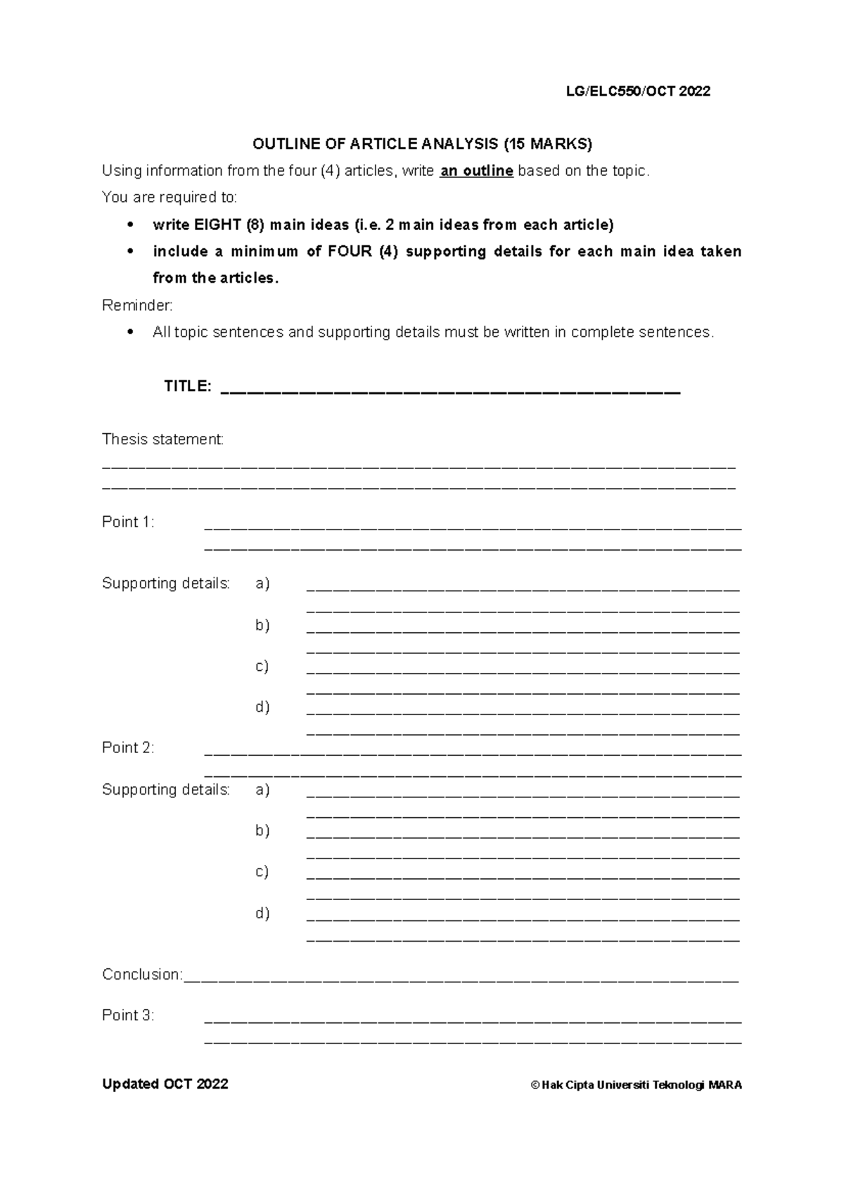 ELC550 Suggested Format OF AA Outline (20224) - OUTLINE OF ARTICLE ...