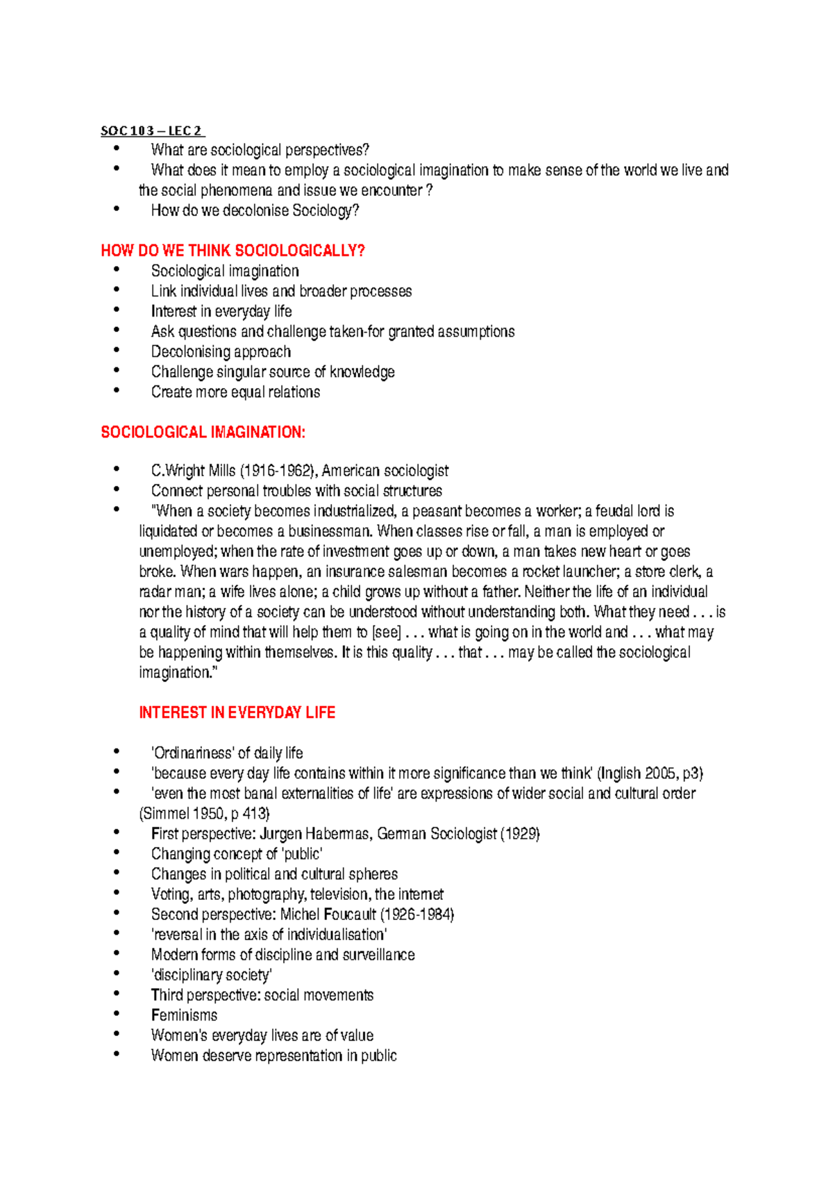 SOC 103 - 2 - Lecture notes 2 - SOC 103 LEC 2 What are sociological ...