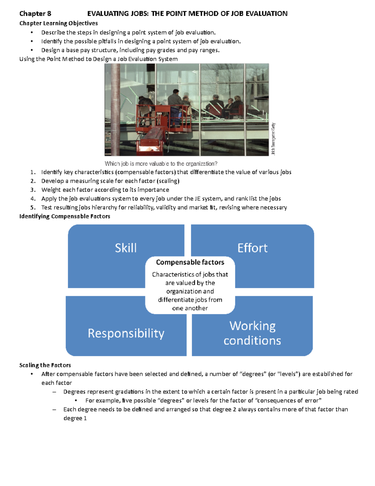 Chapter 8 Evaluating Jobs The Point Method Of Job Evaluation 