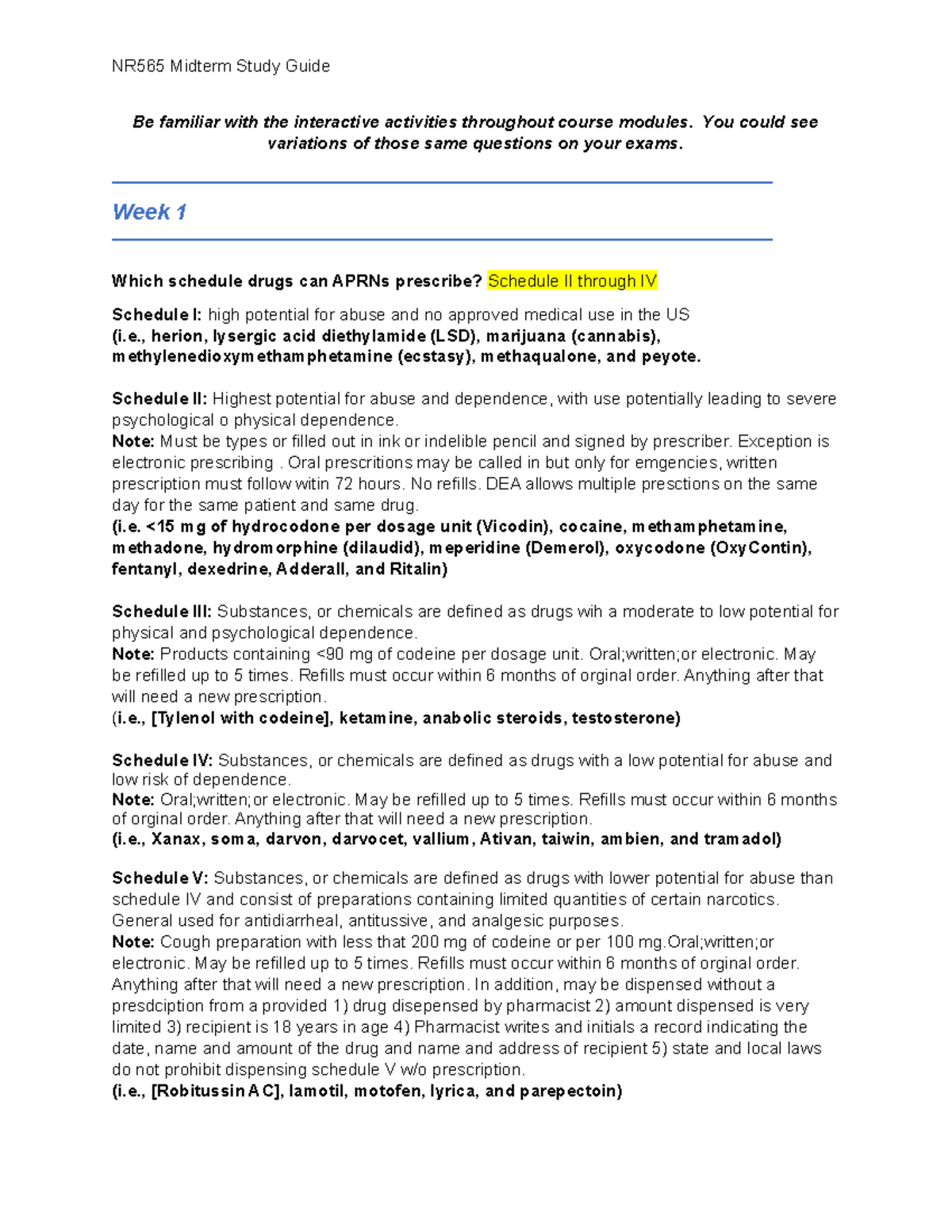 NR565 Midterm Study Guide MAY22-1 - Be Familiar With The Interactive ...