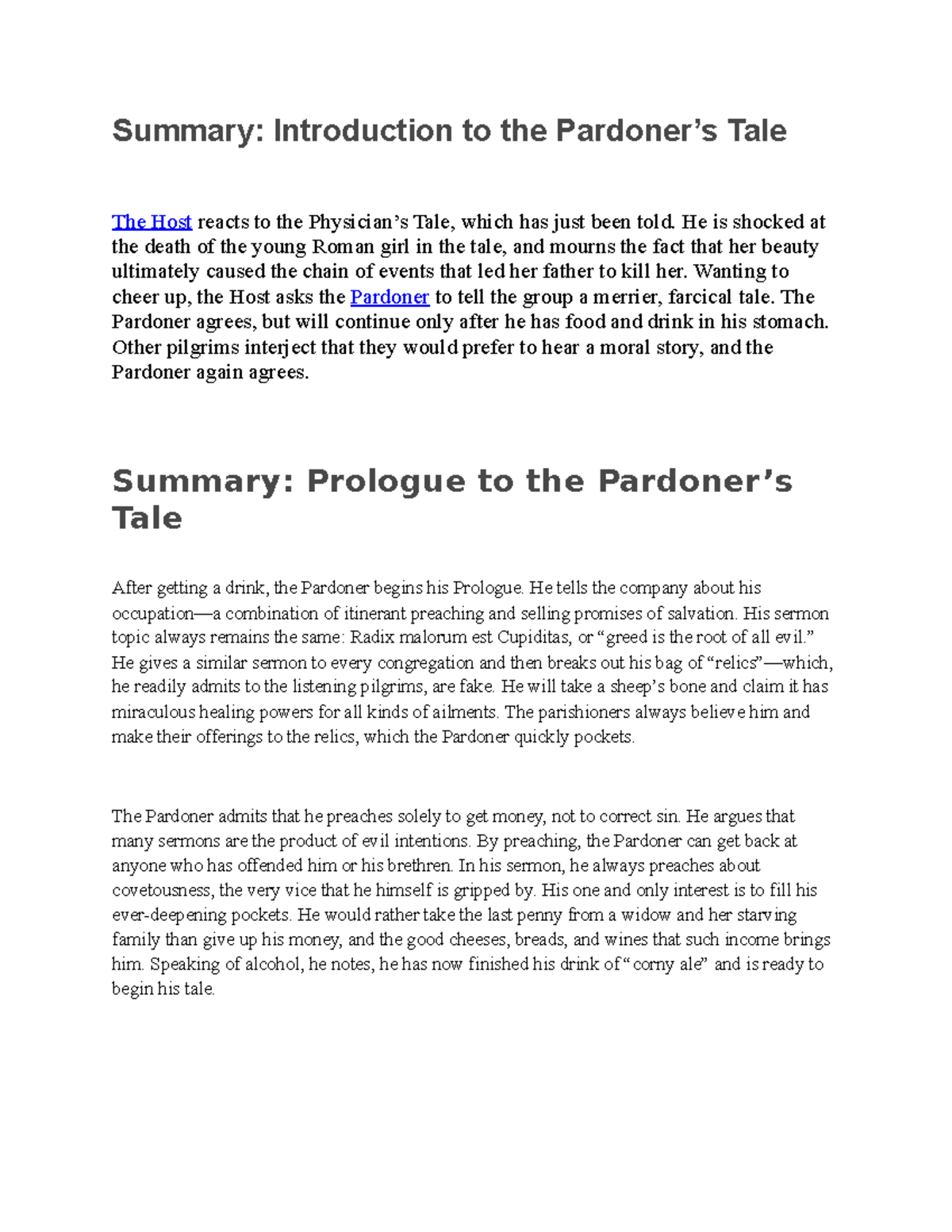 Canterburytale Lemao Summary Introduction to the Pardoner’s Tale