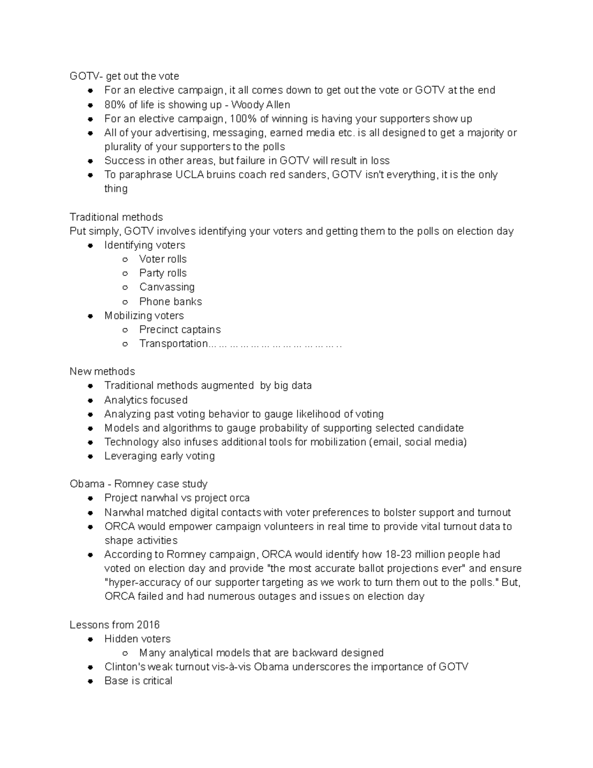 GOTV grassroots - Professor Watson, uga lecture notes, intro to public ...