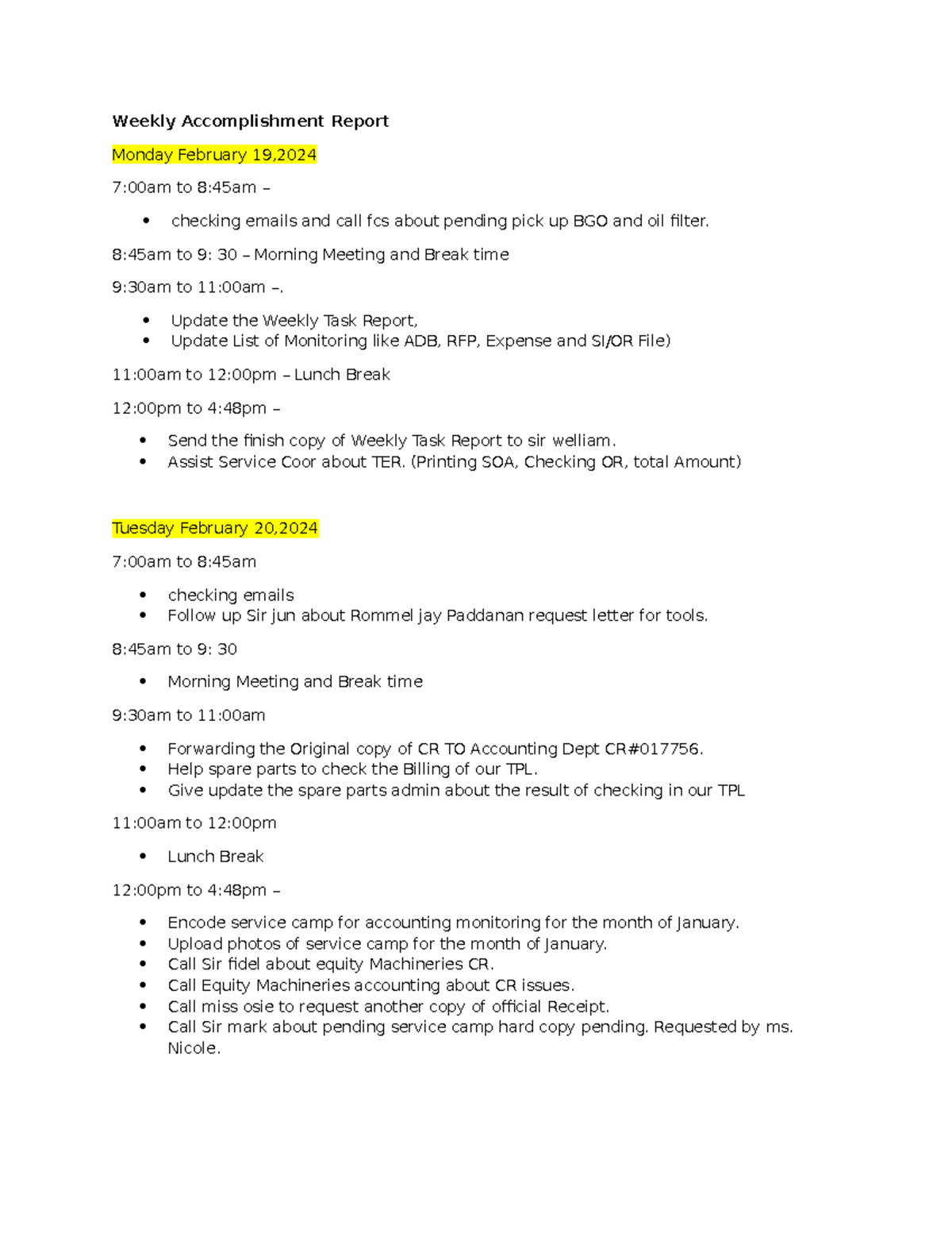 Analyn Nool - Weekly Accomplishment Report Feb 19-23 24 - Weekly ...