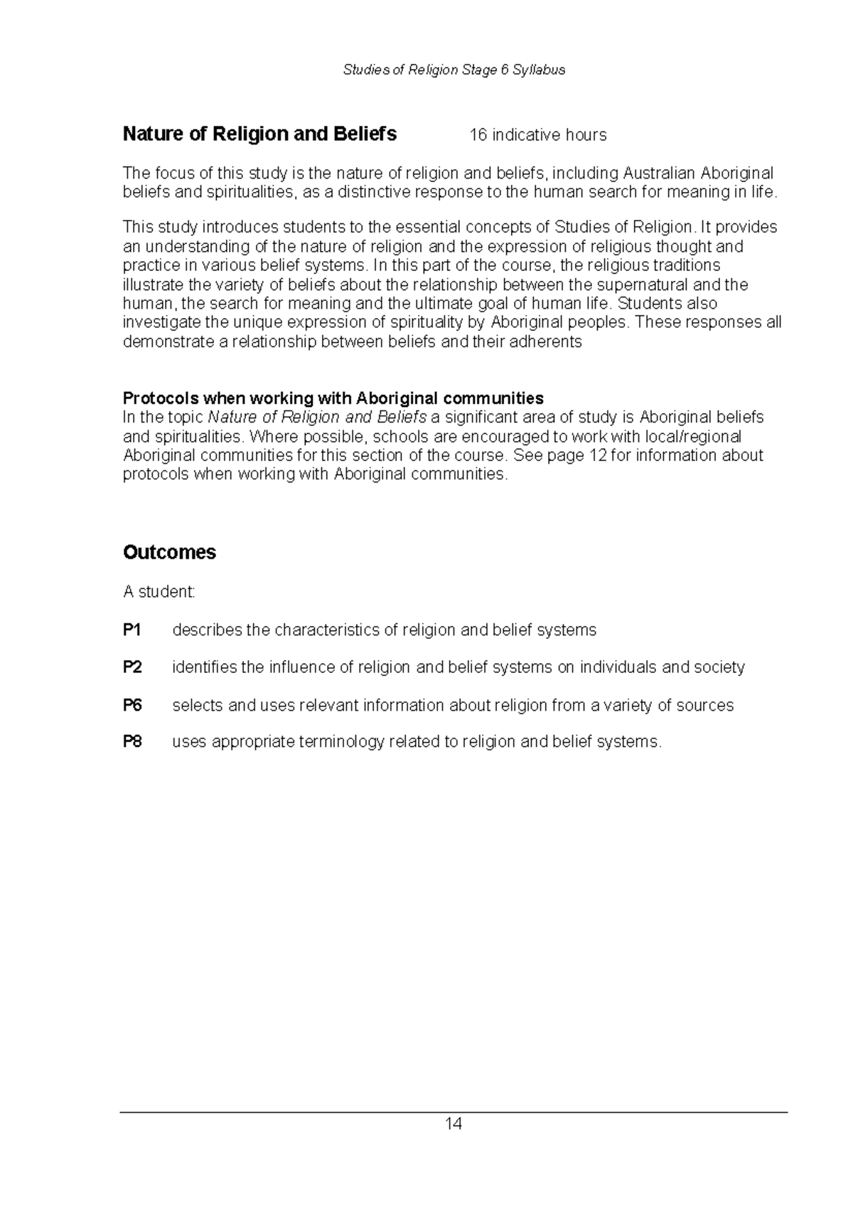 01 Nature of Religion Syllabus Studies of Religion Stage 6 Syllabus 14 Nature of Religion and
