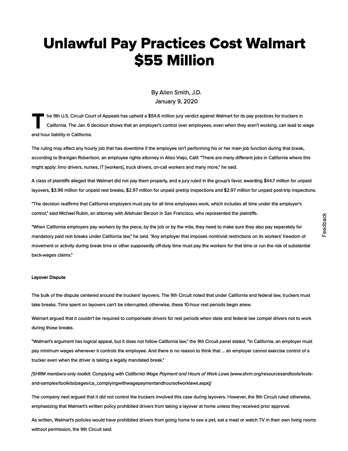 Chapter 2 Chapter 5 and Chapter 12. Unlawful Pay Practices Cost Walmart