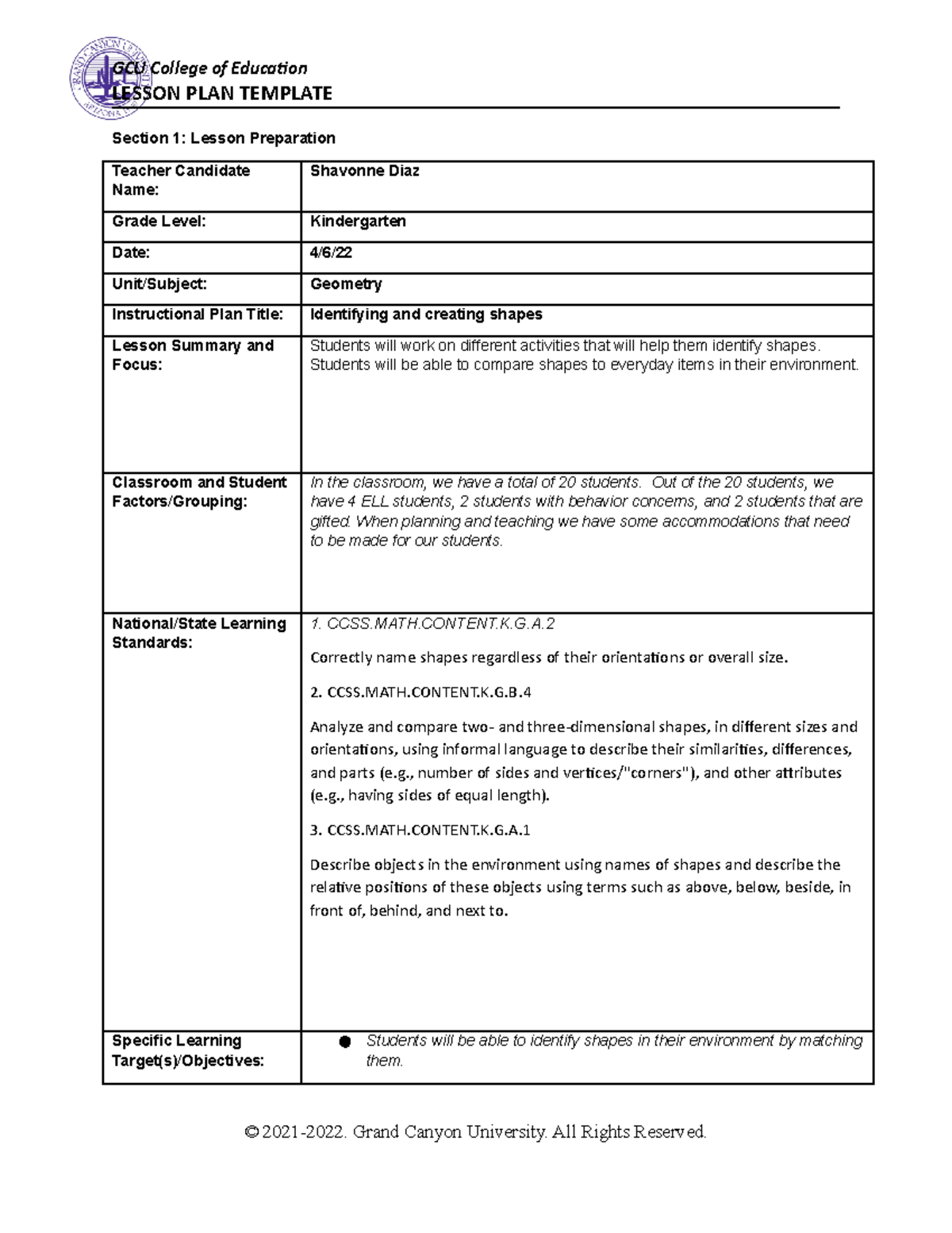 ECE 455 Lesson Plan 1 - ECE-455 - GCU - Studocu