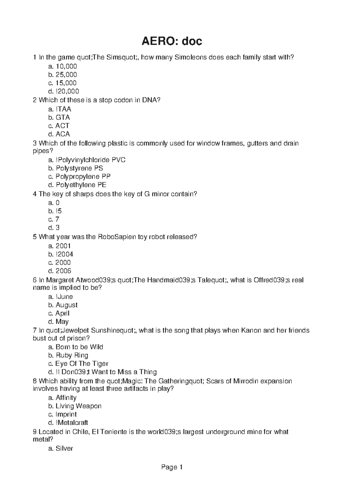 AERO166 Study Guide 1 - AERO: doc 1 In the game quot;The Simsquot;, how ...