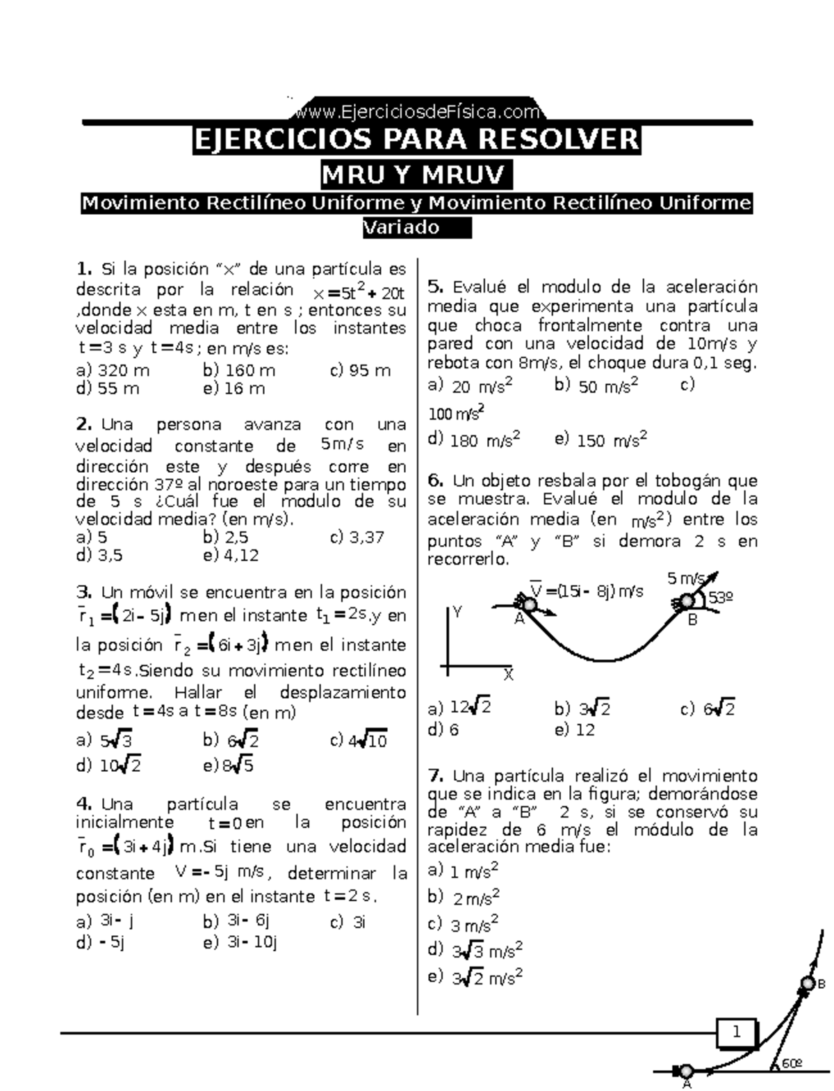 MRU Y MRUV Ejercicios - Apuntes 2 - EJERCICIOS PARA RESOLVER MRU Y MRUV ...