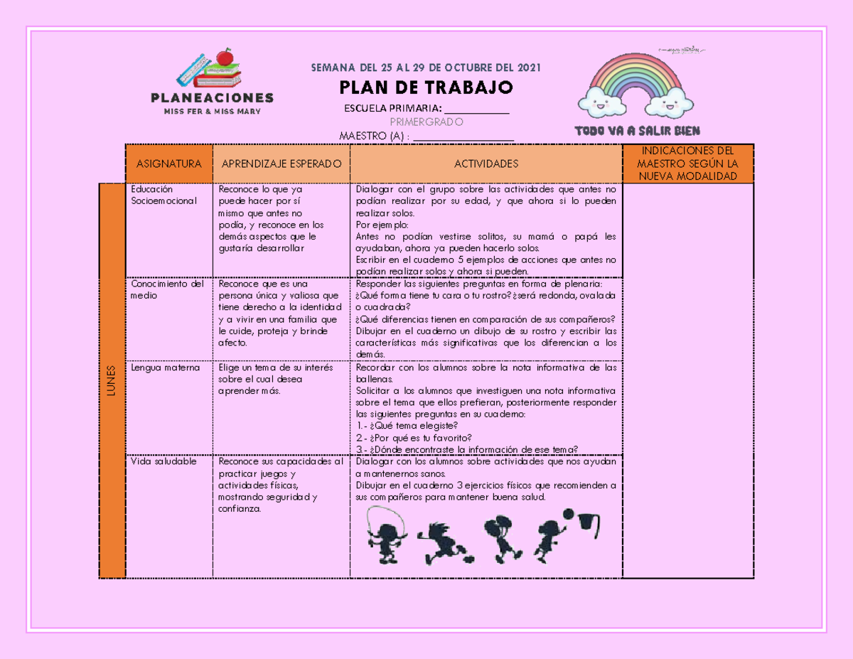 🤗1o S9 Miss Fer - SEMANA DEL 25 AL 29 DE OCTUBRE DEL 2021 PLAN DE ...