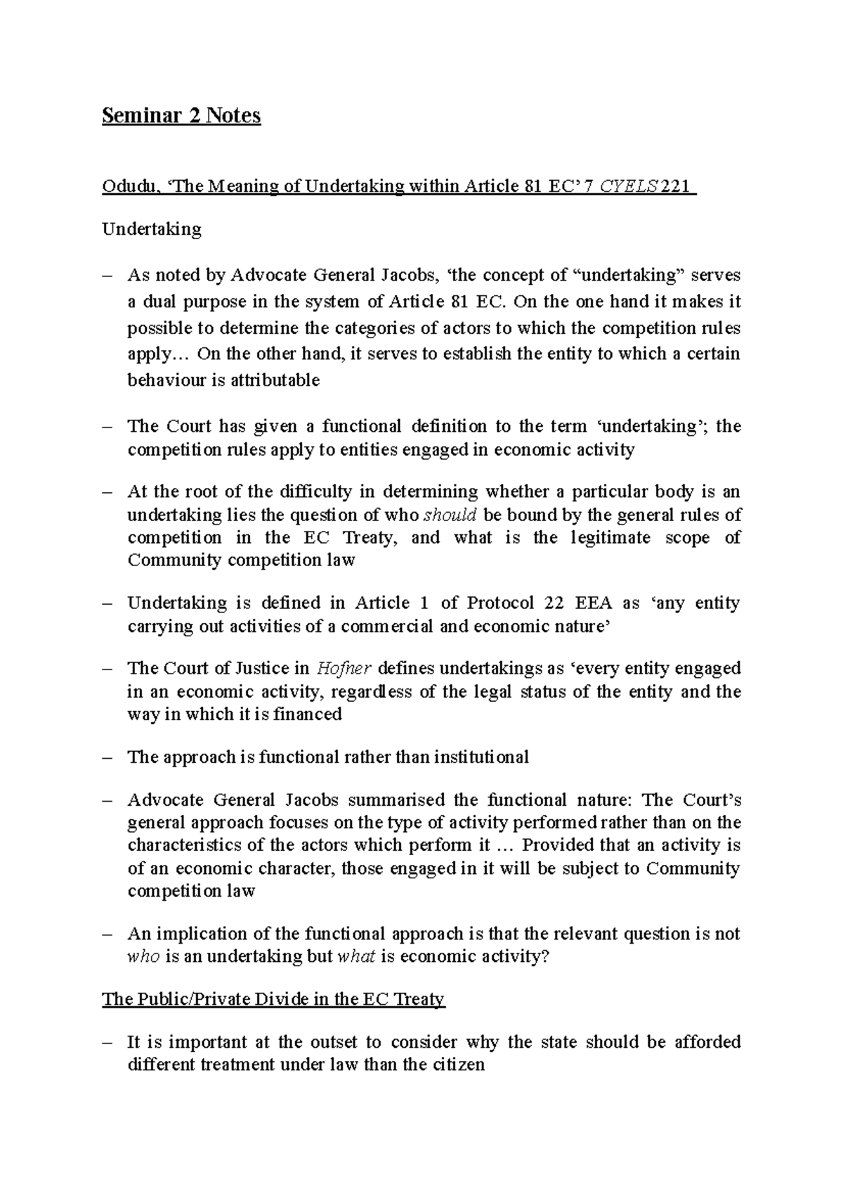 Anticompetitive Agreements - Seminar 2 Notes Odudu, ‘The Meaning Of ...