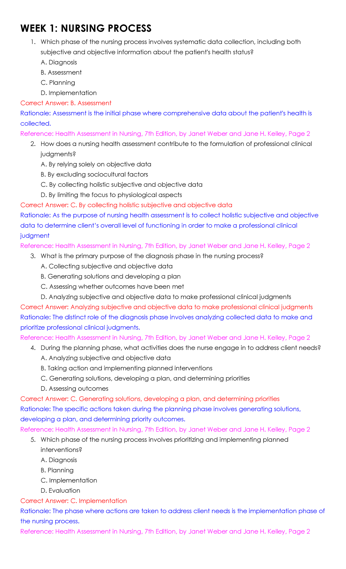 Nursing Process Exam Question Activity - WEEK 1: NURSING PROCESS Which ...