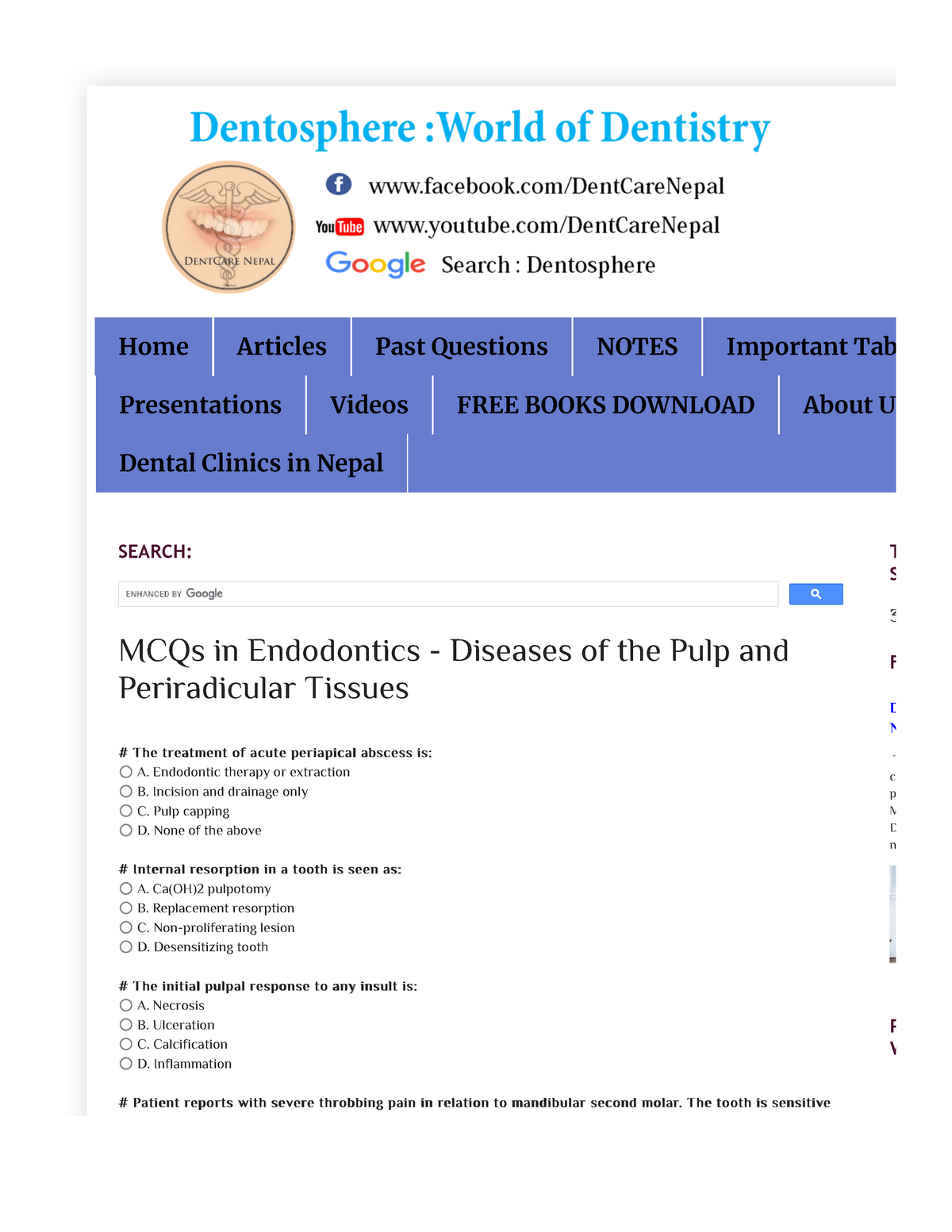 Dentosphere - World Of Dentistry- MCQs In Endodontics - Diseases Of The ...