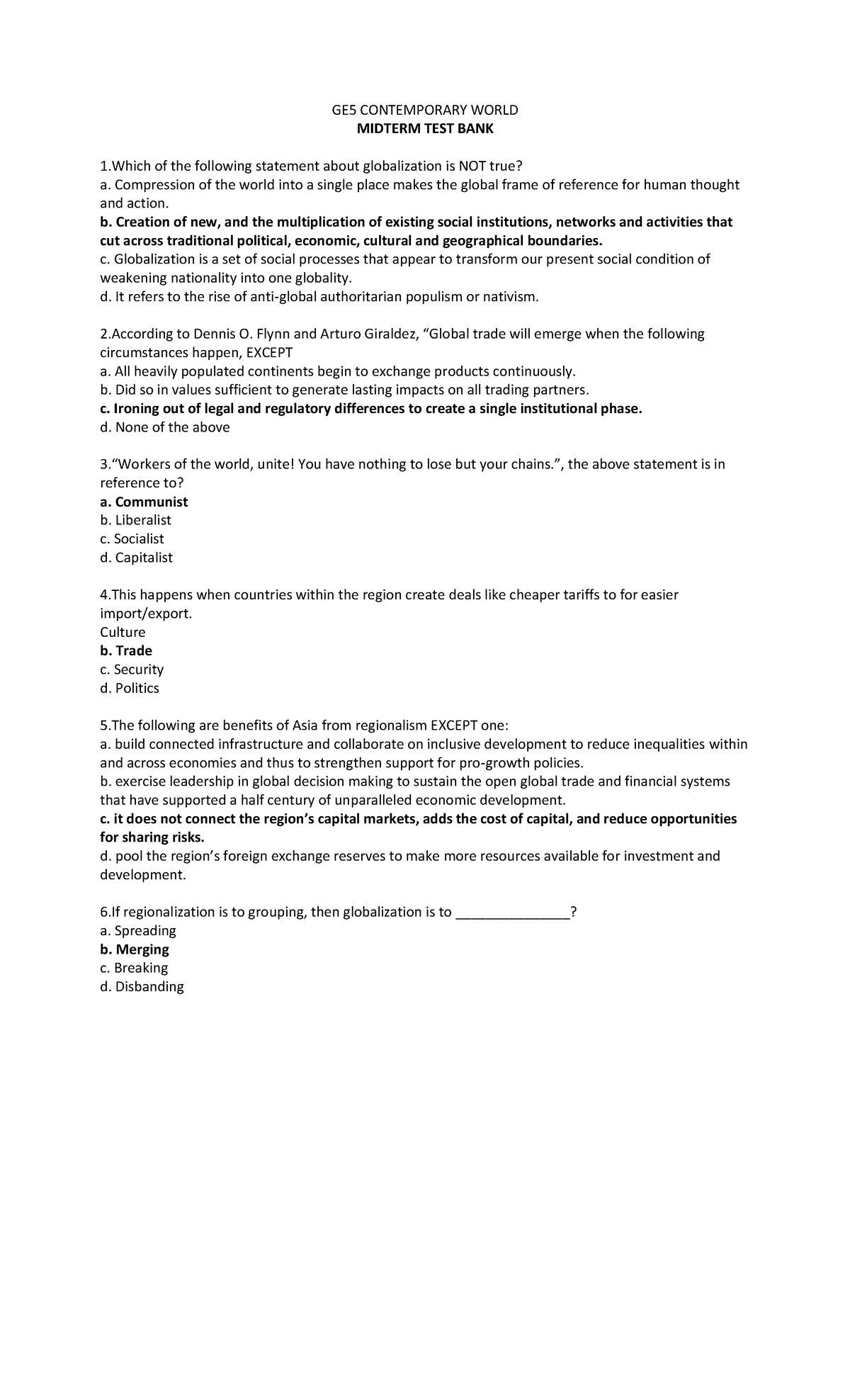 Revieww - study well - GE5 CONTEMPORARY WORLD MIDTERM TEST BANK 1 of ...