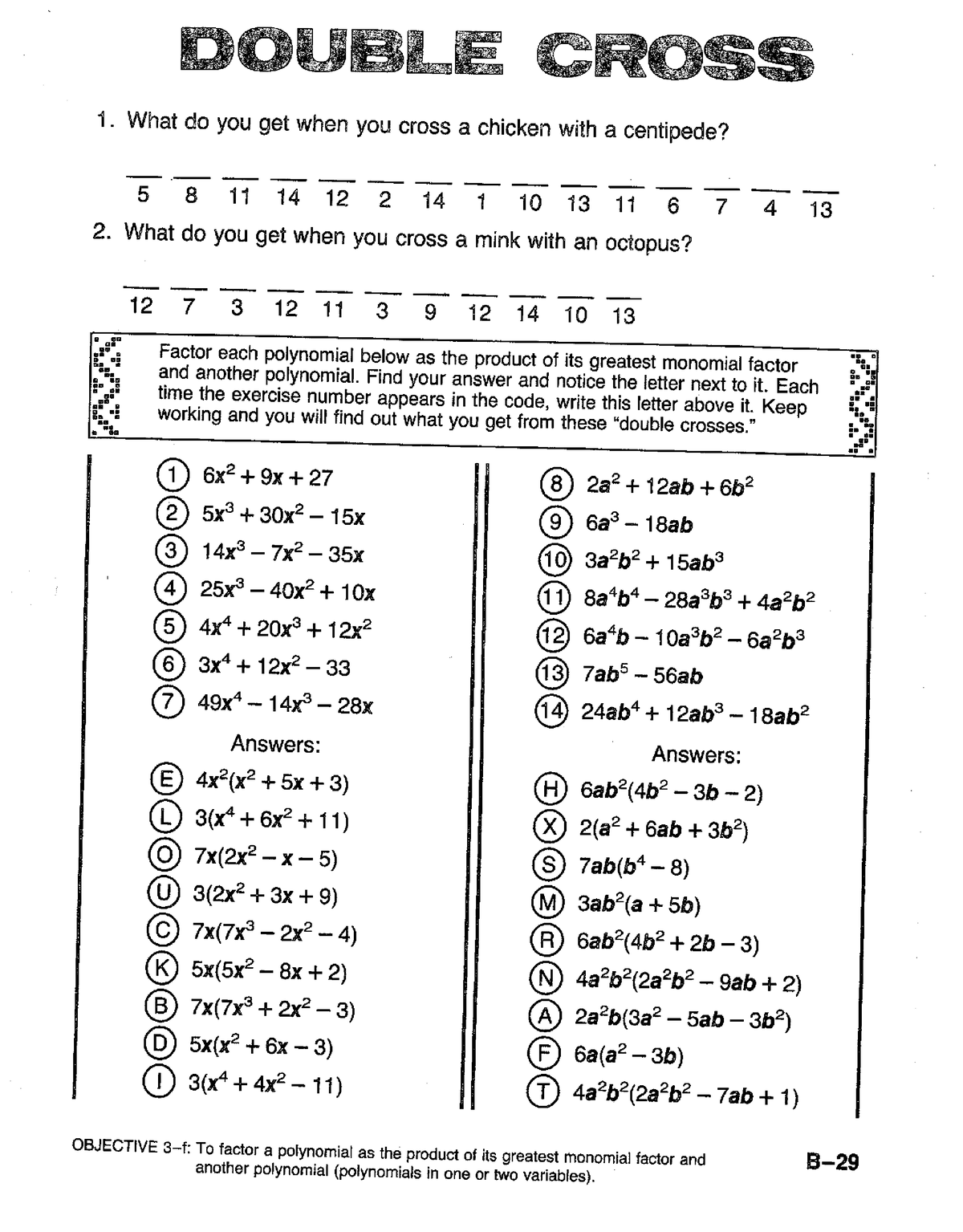 Factoring Review Pizzazz B29 Thru B42 Wsquy 8 - BSED Major In ...