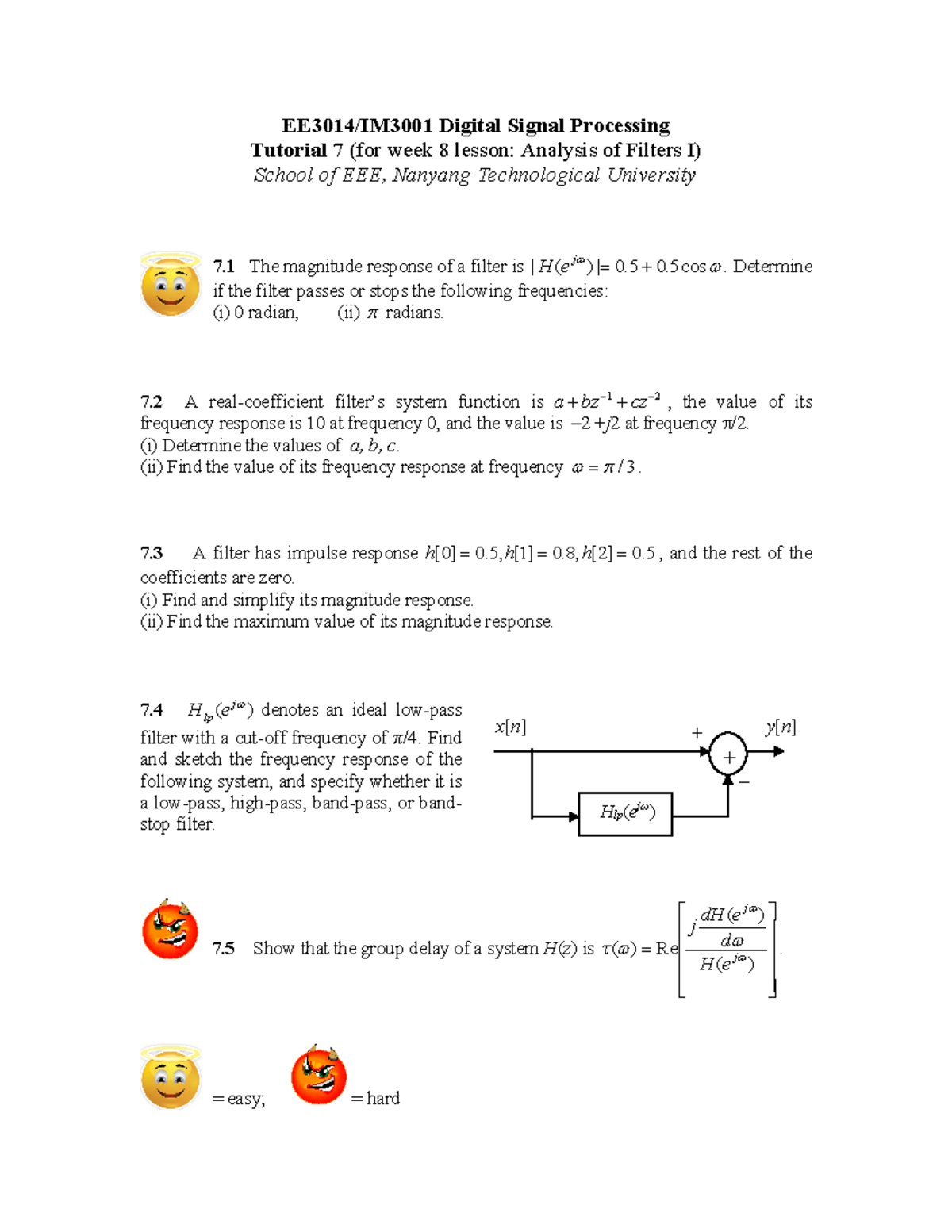 Tutorial 7to11 Digital Signal Processing Tutorial 7 (for week 8