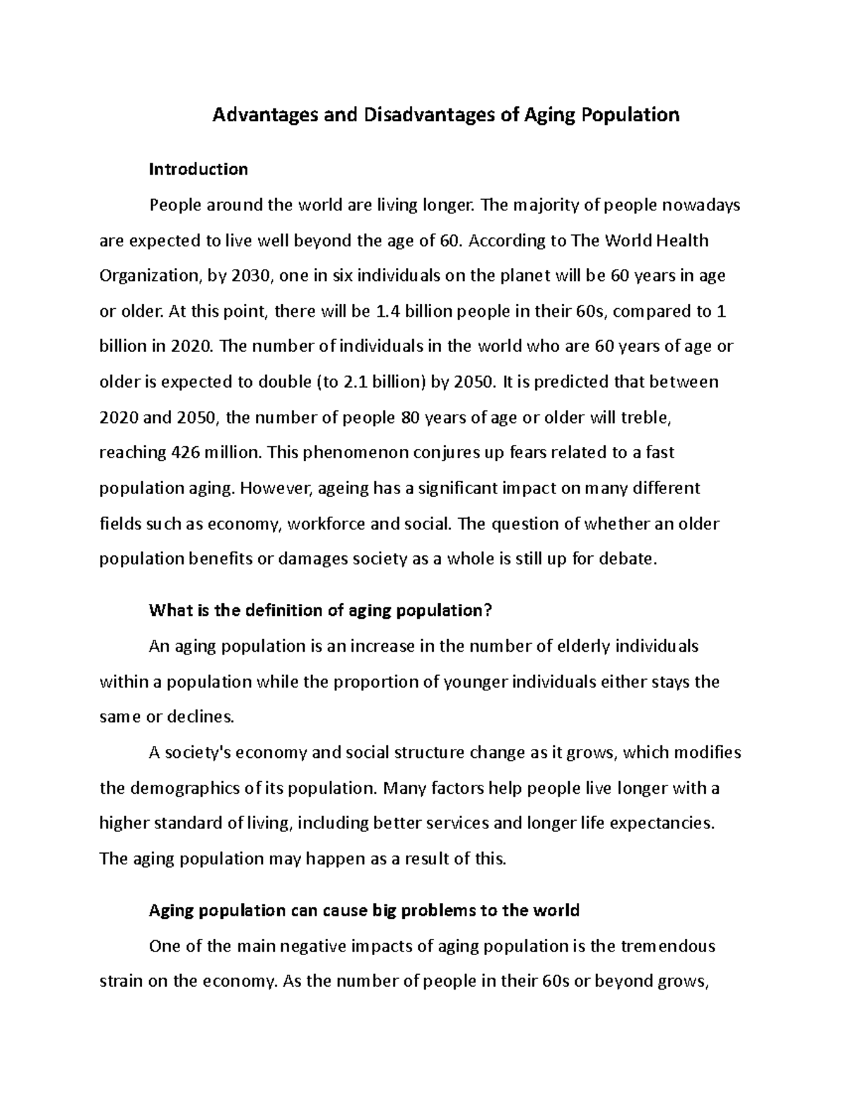 Aging Population - Advantages and Disadvantages of Aging Population ...