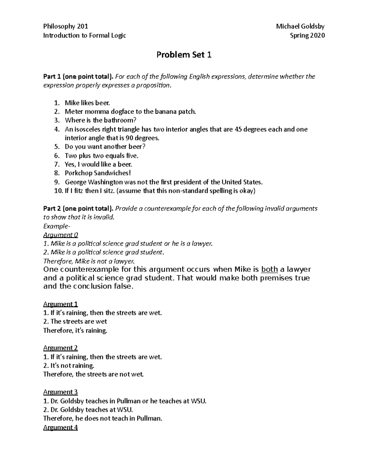 Problem Set 1S Introduction To Formal Logic 201 Homework 1 problem-set-1s-introduction-to-formal-logic-201-homework-1