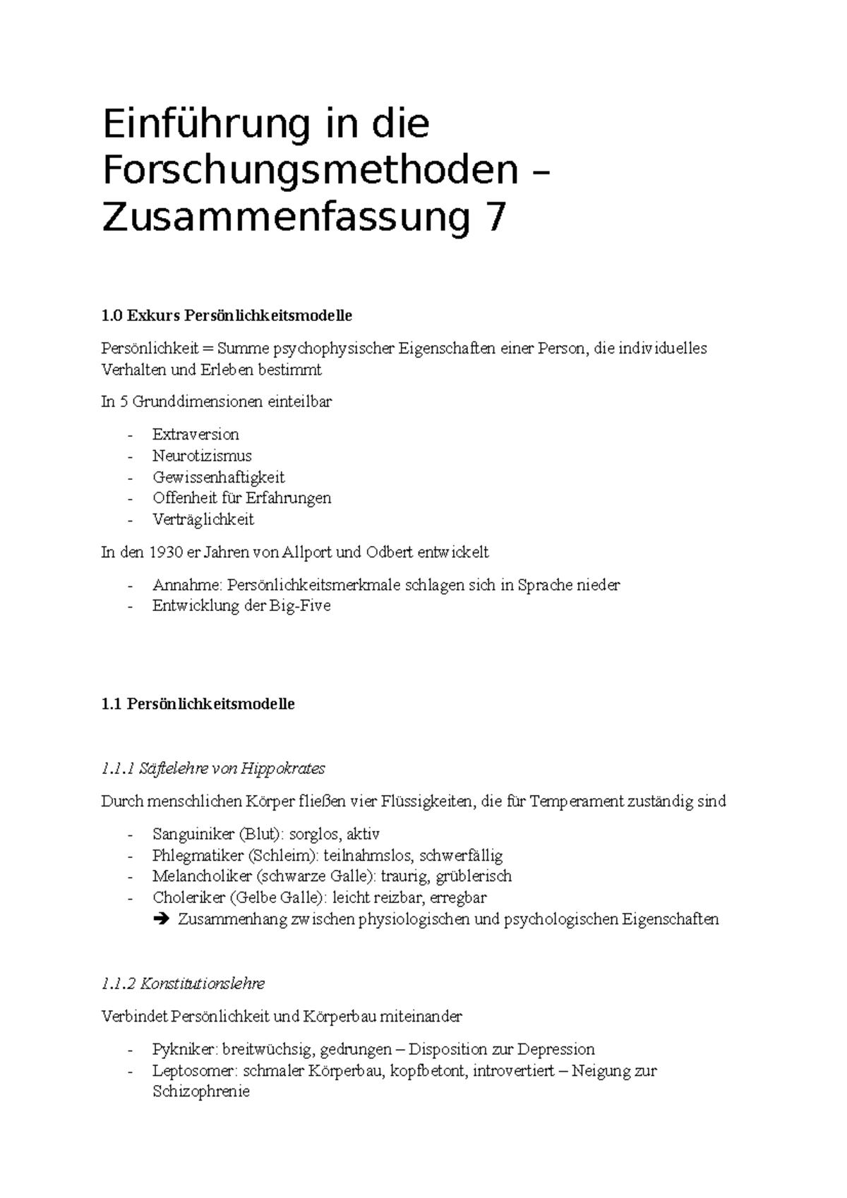 Zusammenfassung 7 Einführung In Die Forschungsmethoden - Einführung In ...