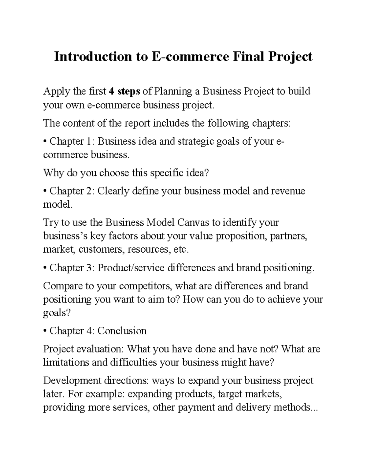 Inroduction to E-commerce Final project instruction - Introduction to E ...