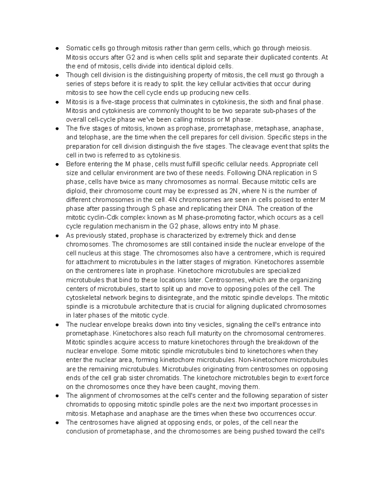 Mitosis notes Somatic cells go through mitosis rather than germ