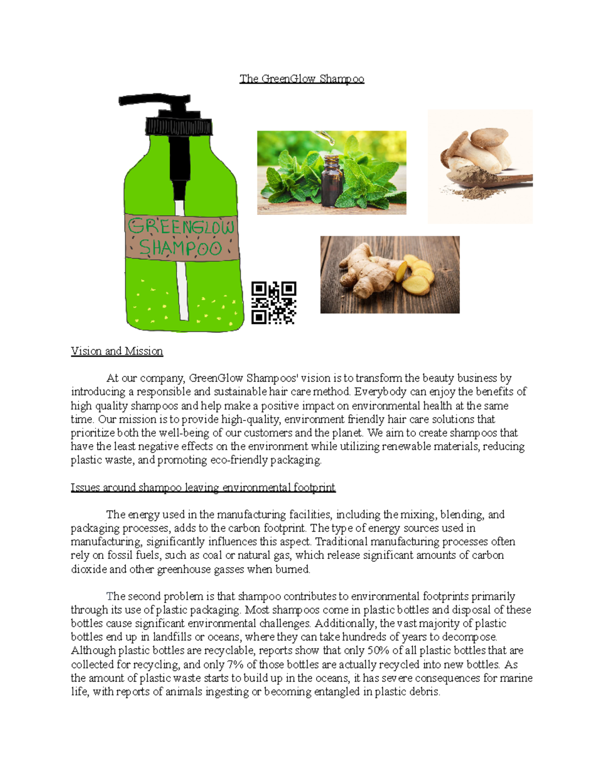 Project - The GreenGlow Shampoo Vision and Mission At our company ...