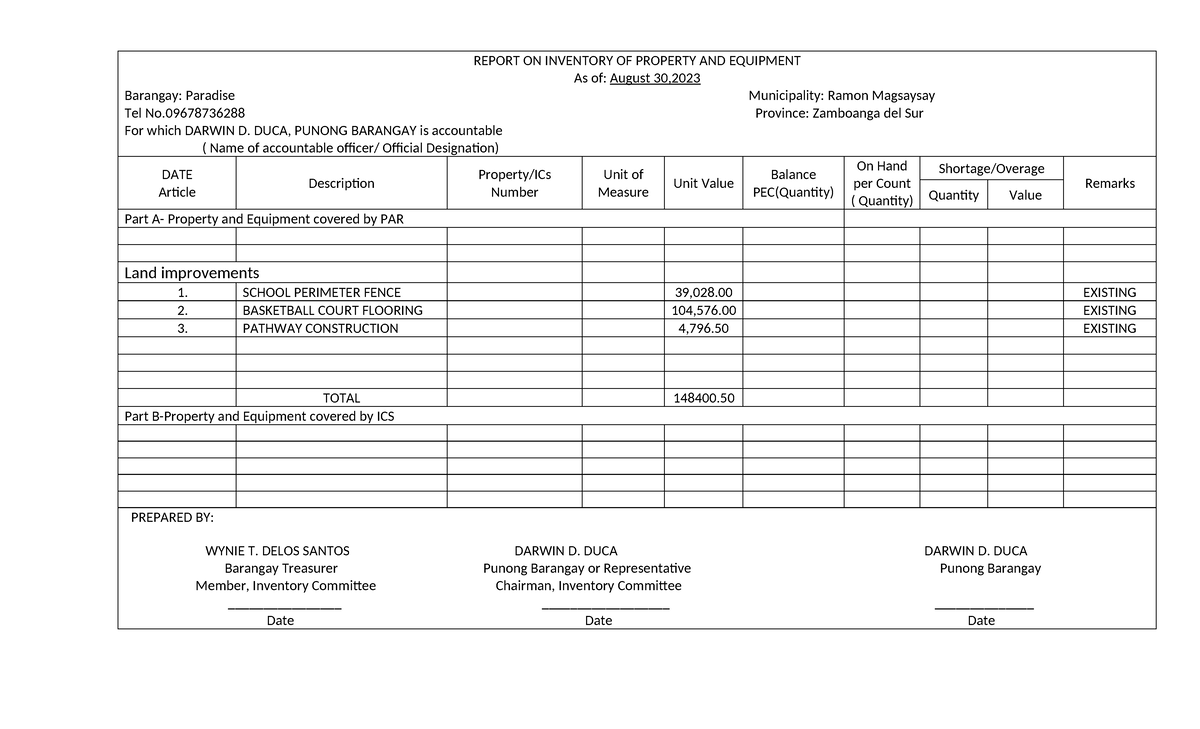 2. Rpcppe LAND Improvements - REPORT ON INVENTORY OF PROPERTY AND ...