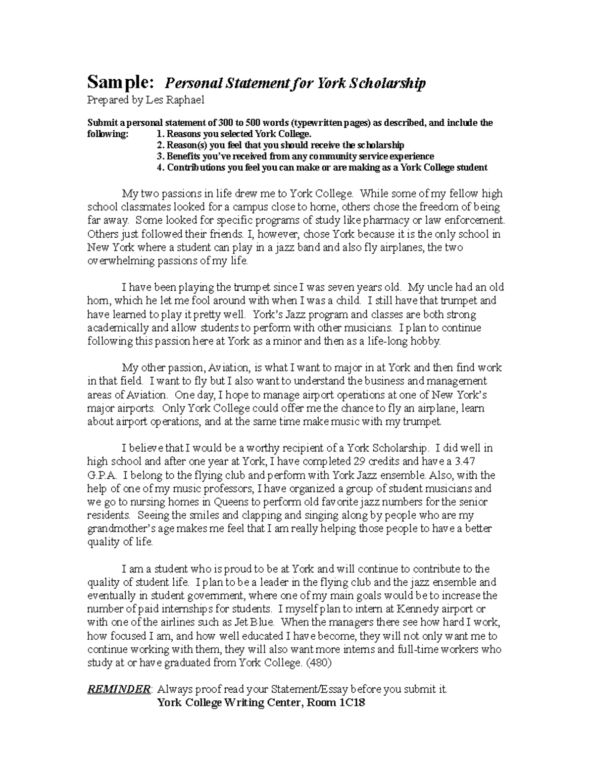Sample Personal Statement-Essay - Sample: Personal Statement for York ...
